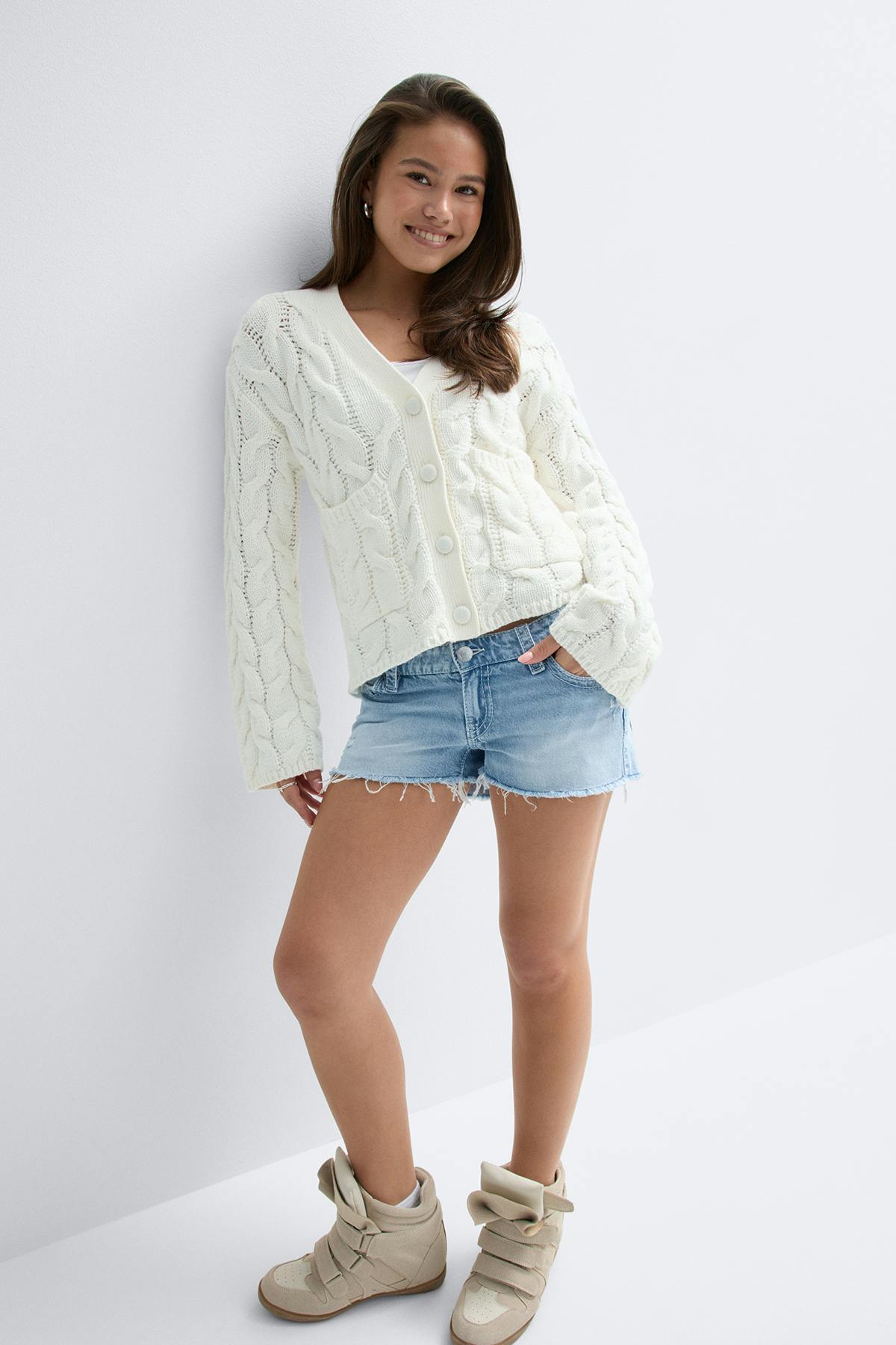 Y sparkle low denim shorts