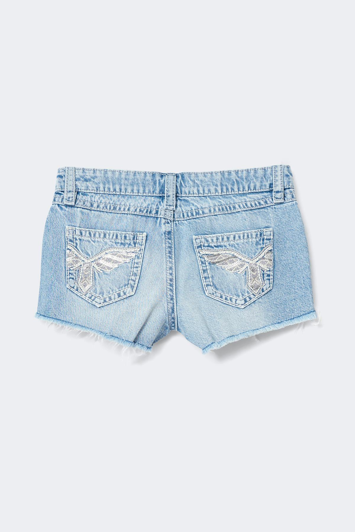 Y sparkle low denim shorts