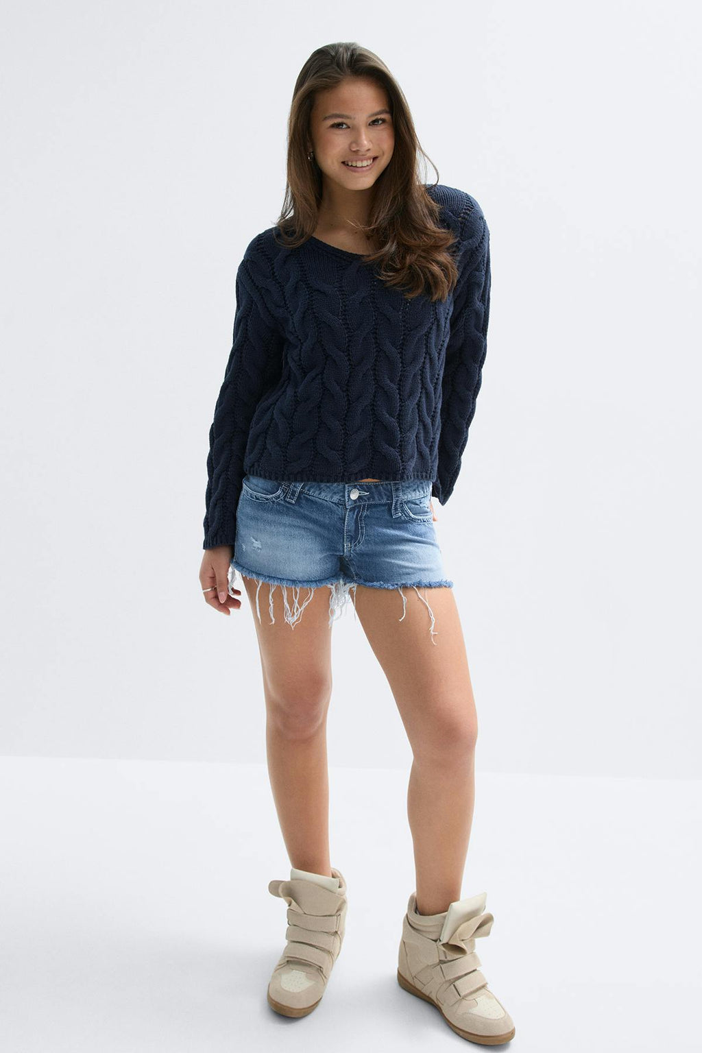 Y sparkle low denim shorts