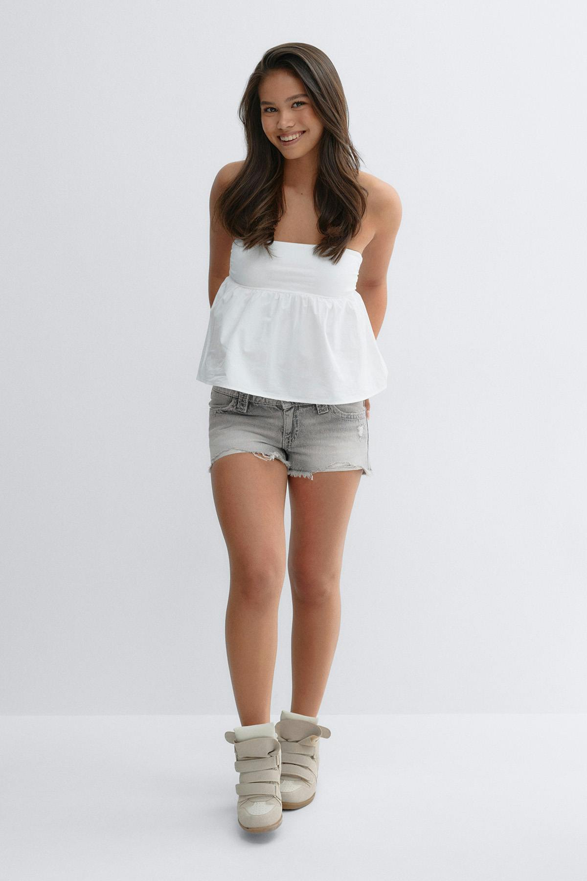 Y sparkle low denim shorts