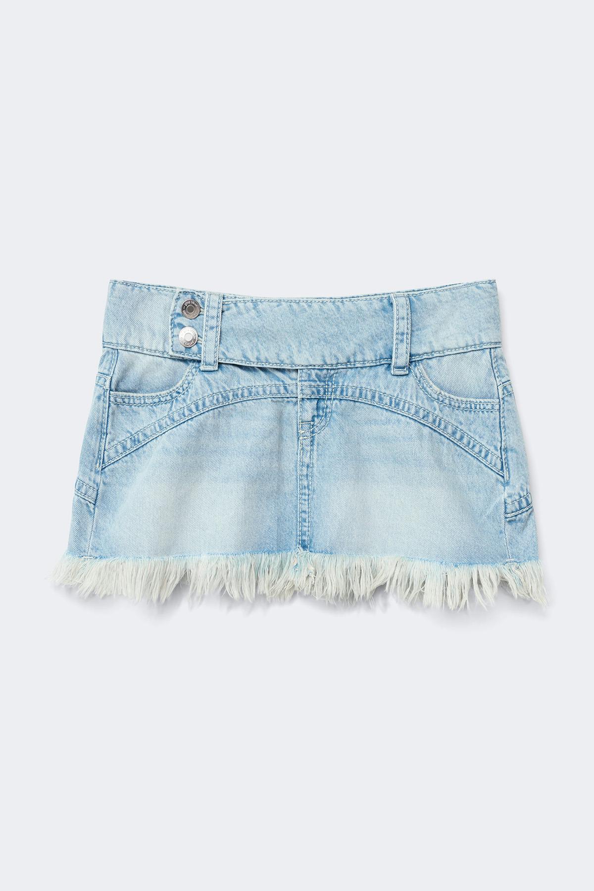 14+ pleated low denim skirt
