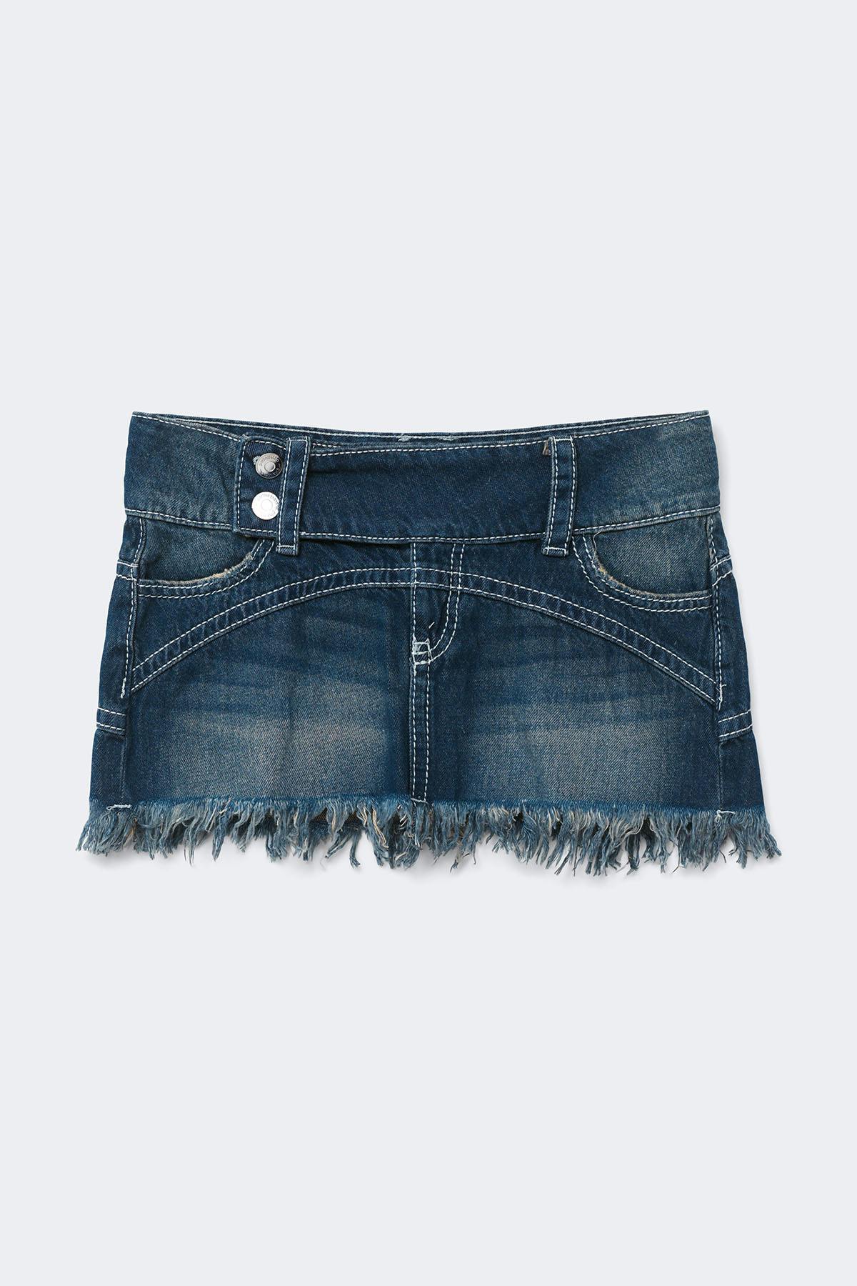 14+ pleated low denim skirt