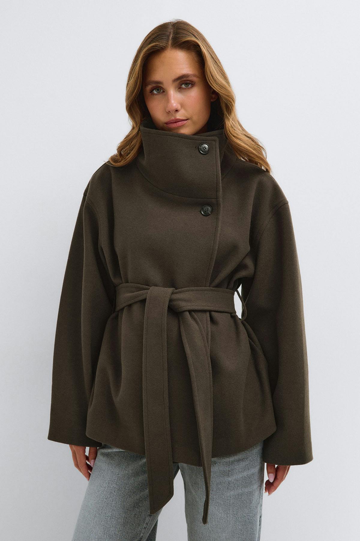 High neck wool blend jacket