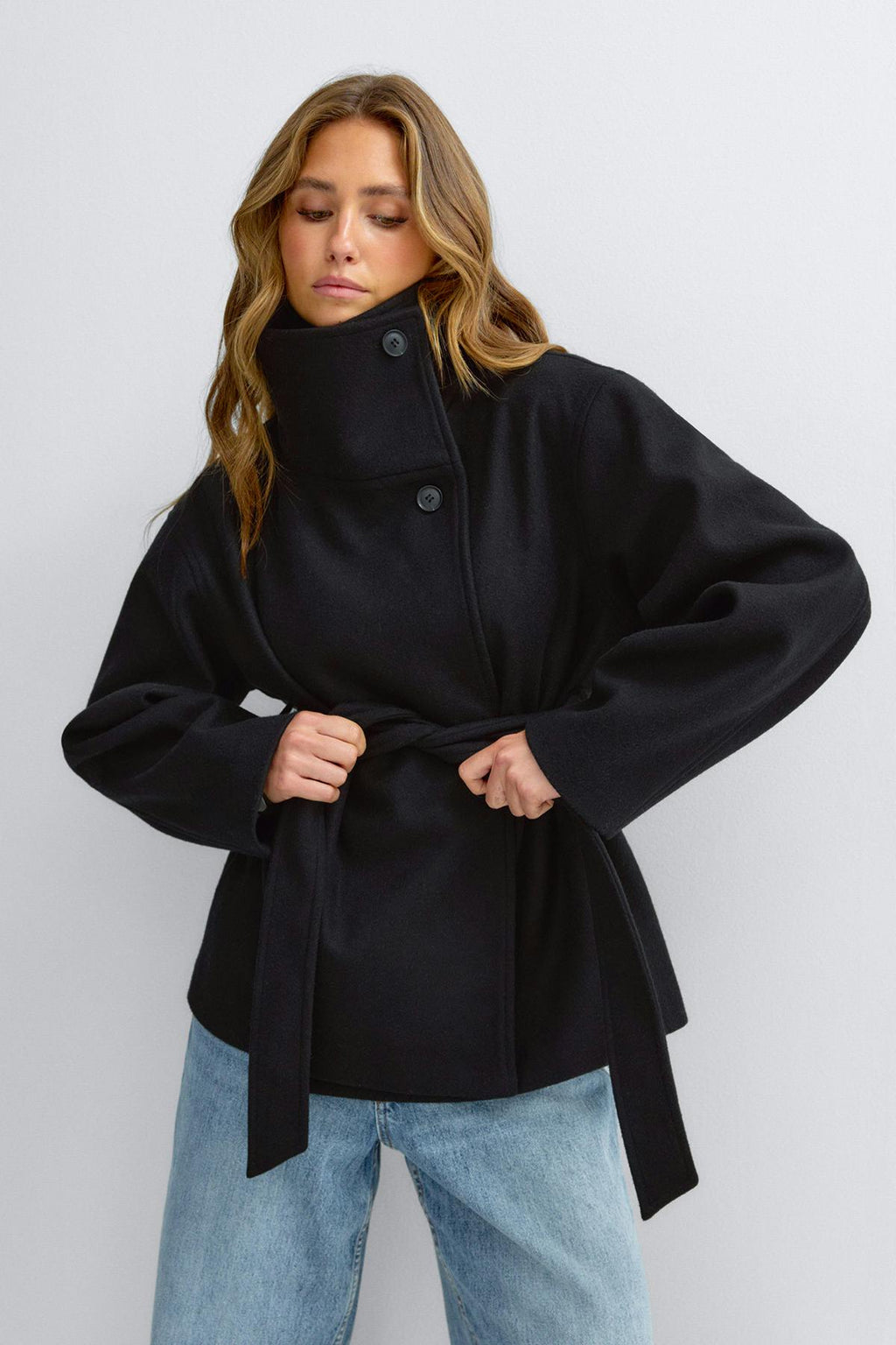 High neck wool blend jacket