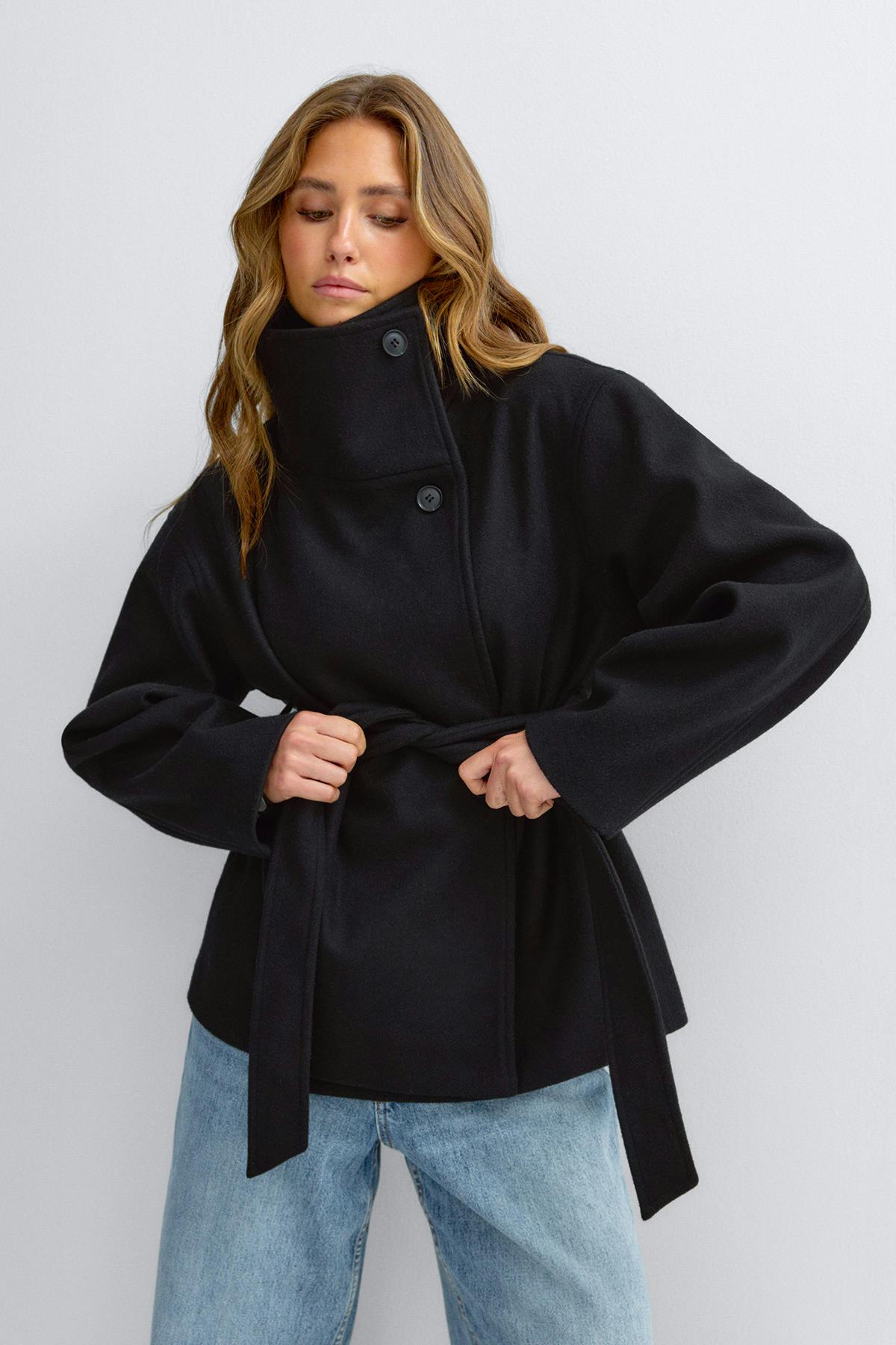 High neck wool blend jacket