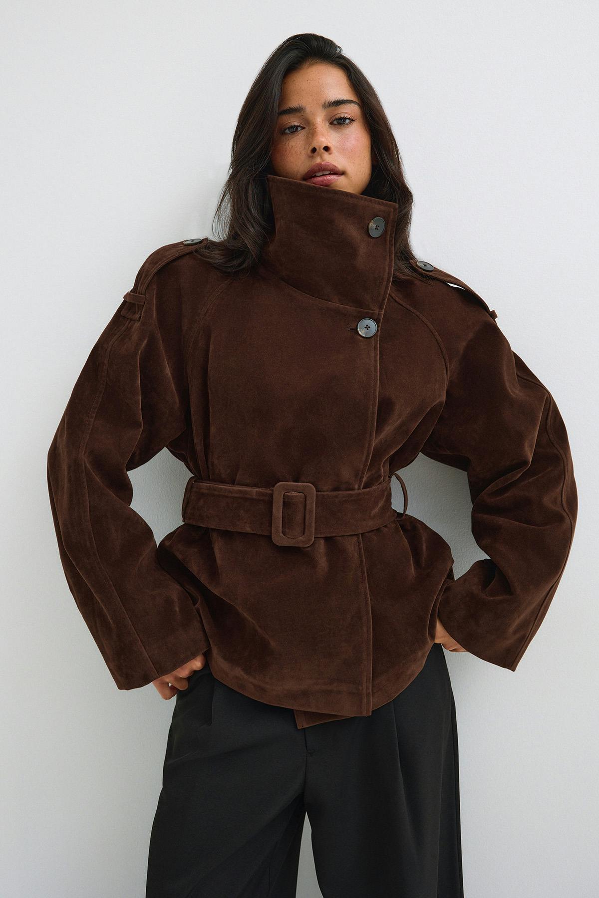 Faux suede trench jacket