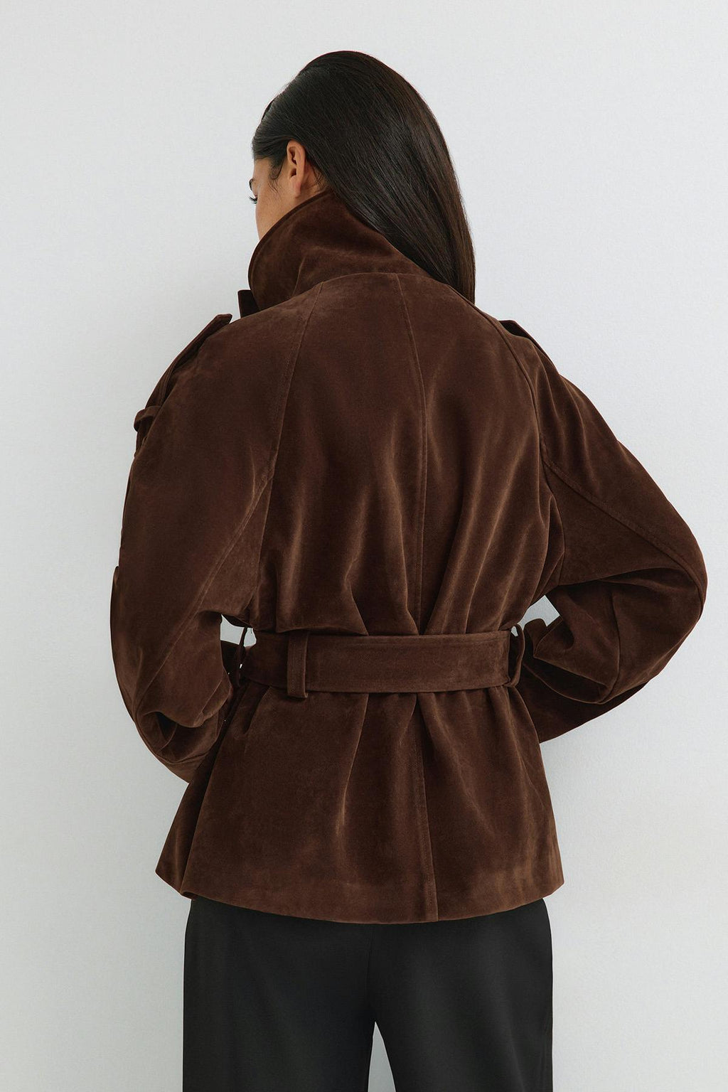Faux suede trench jacket