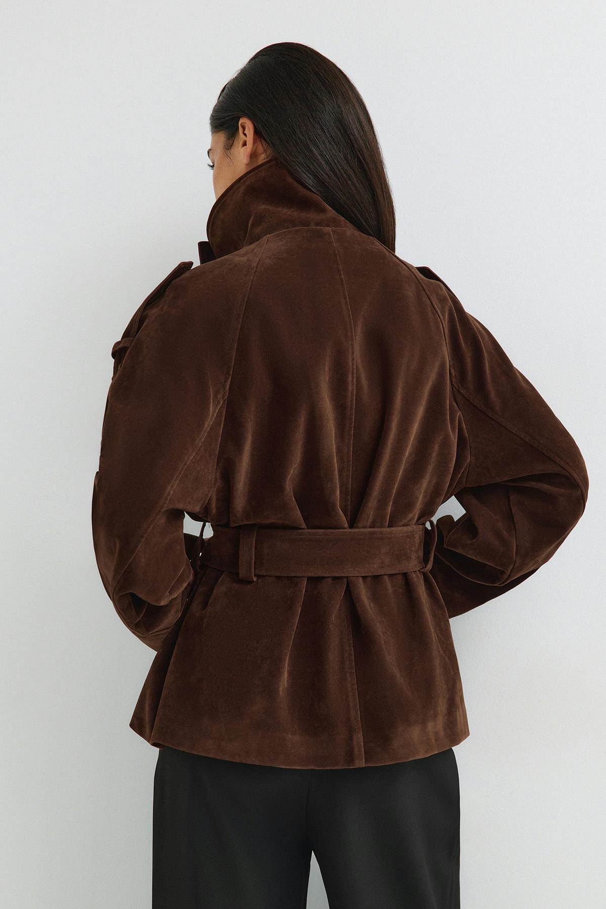 Faux suede trench jacket