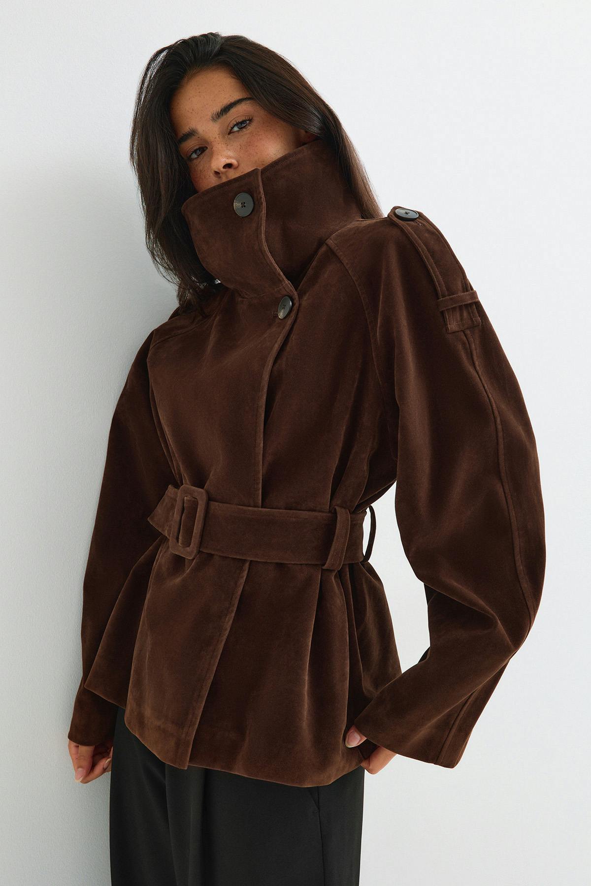 Faux suede trench jacket