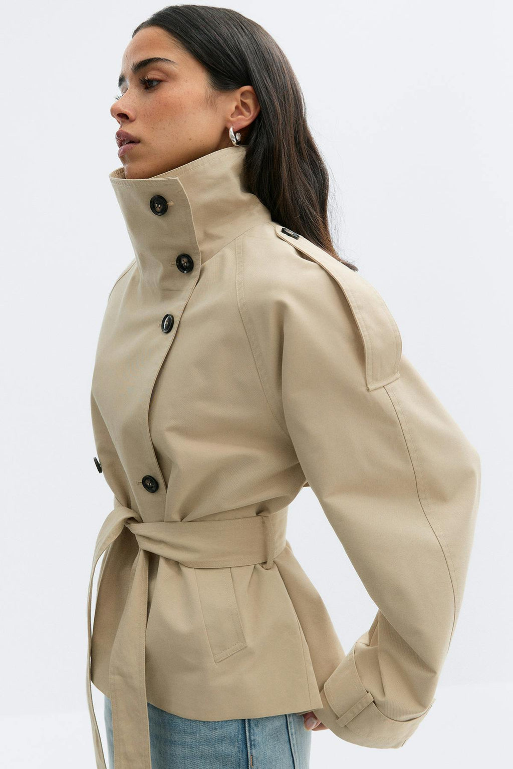 High neck trench jacket