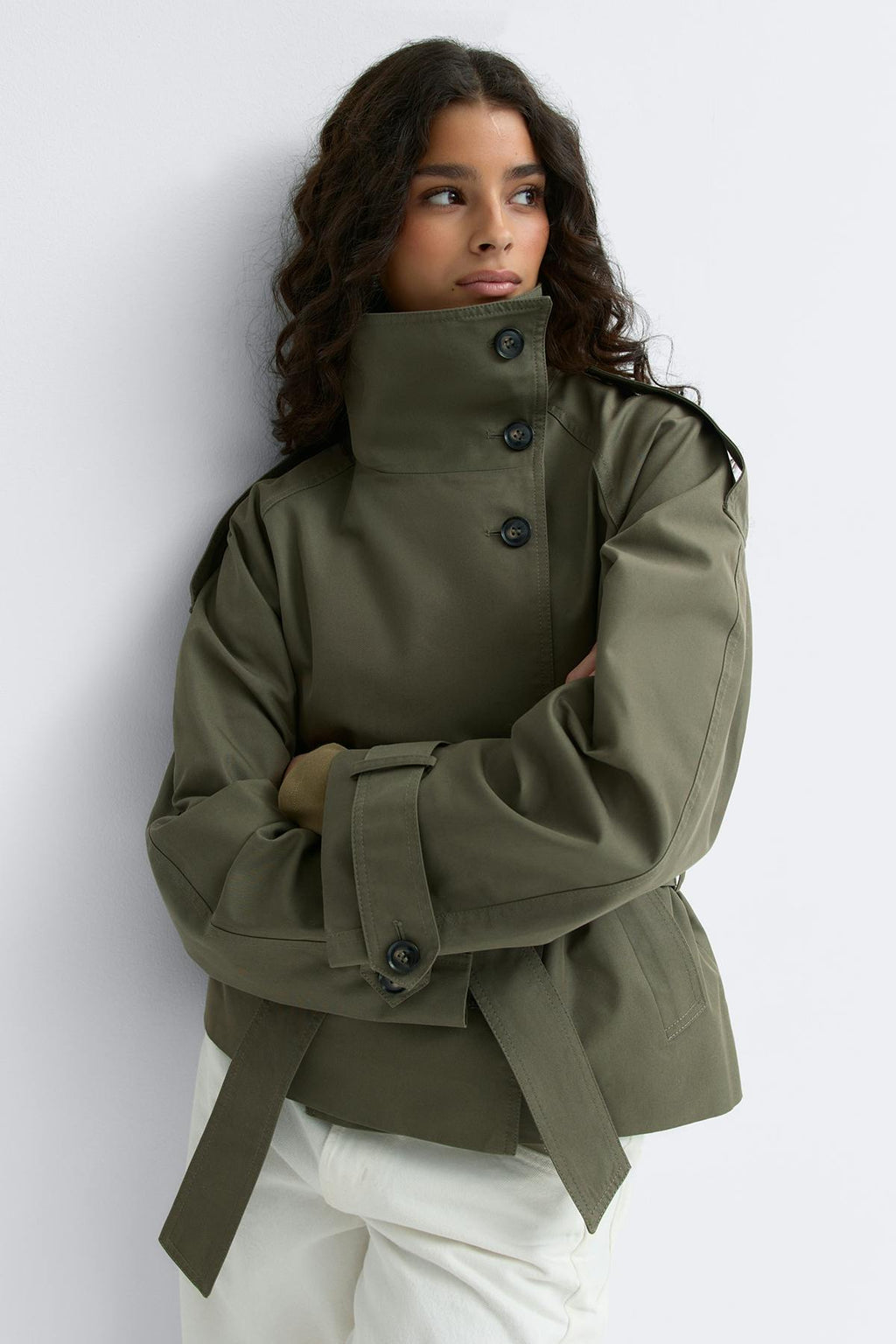High neck trench jacket