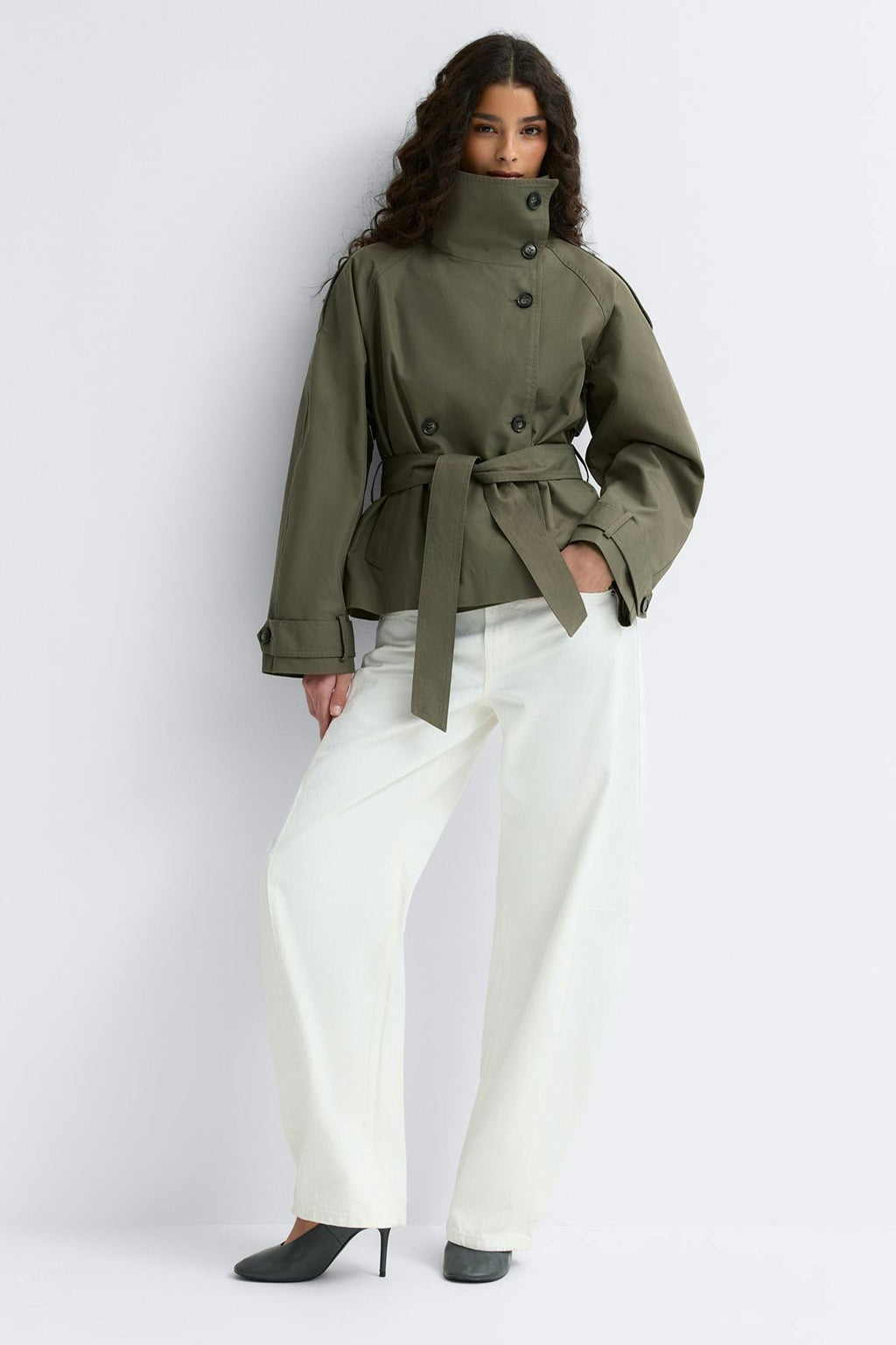 High neck trench jacket