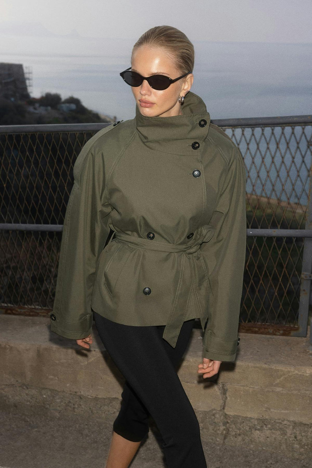 High neck trench jacket