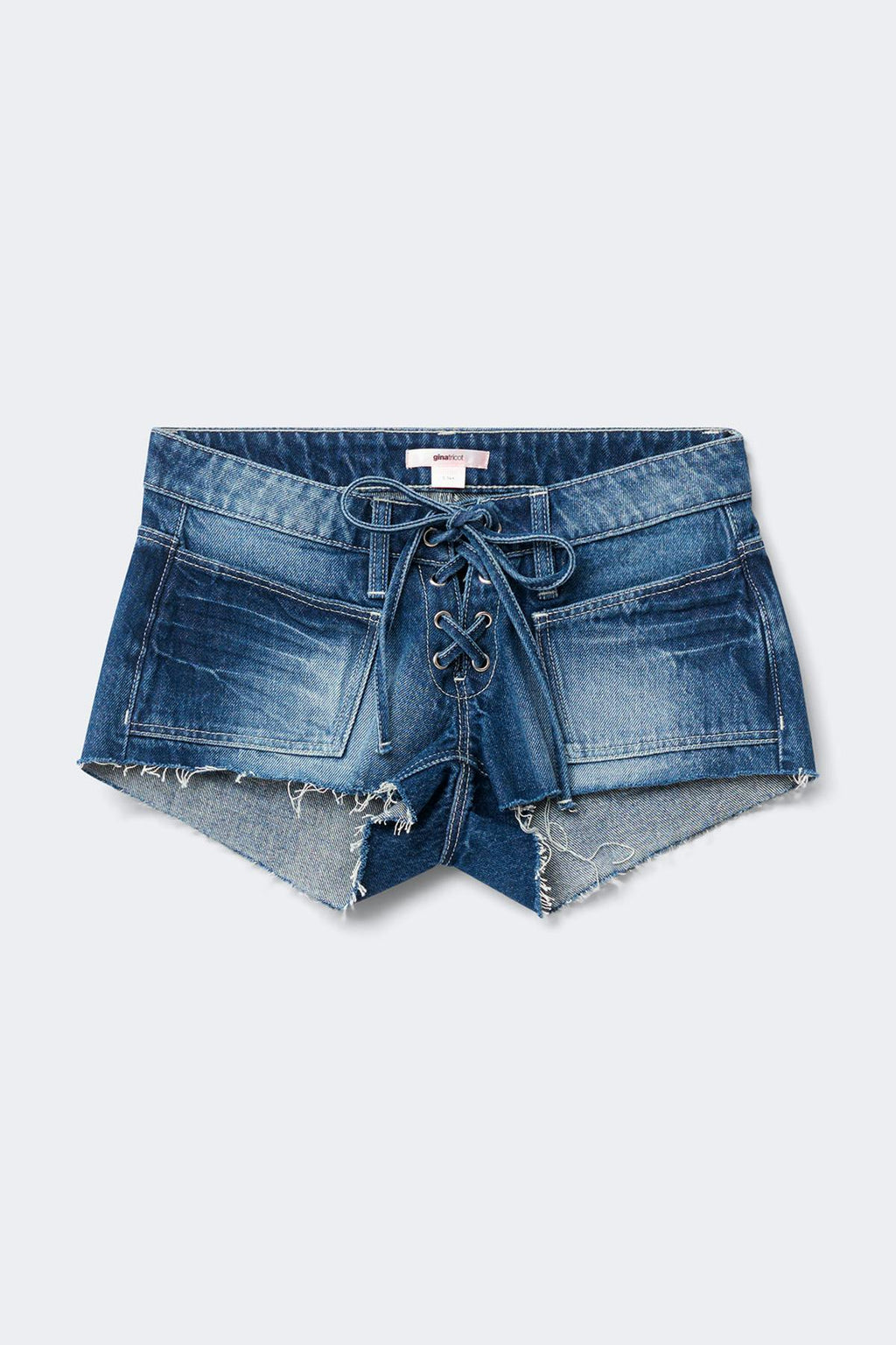 14+ low tie denim shorts