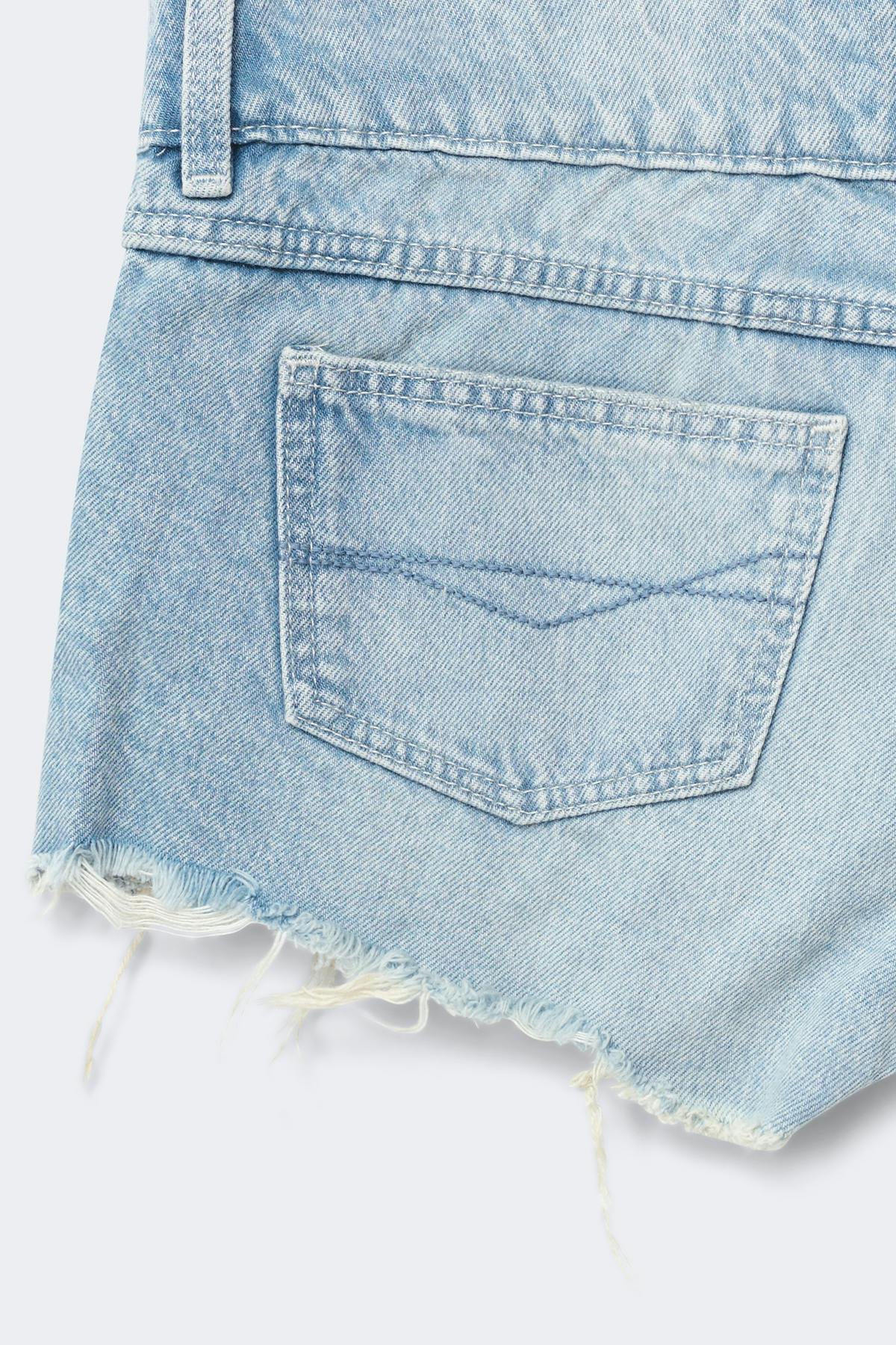 14+ pleated low denim shorts