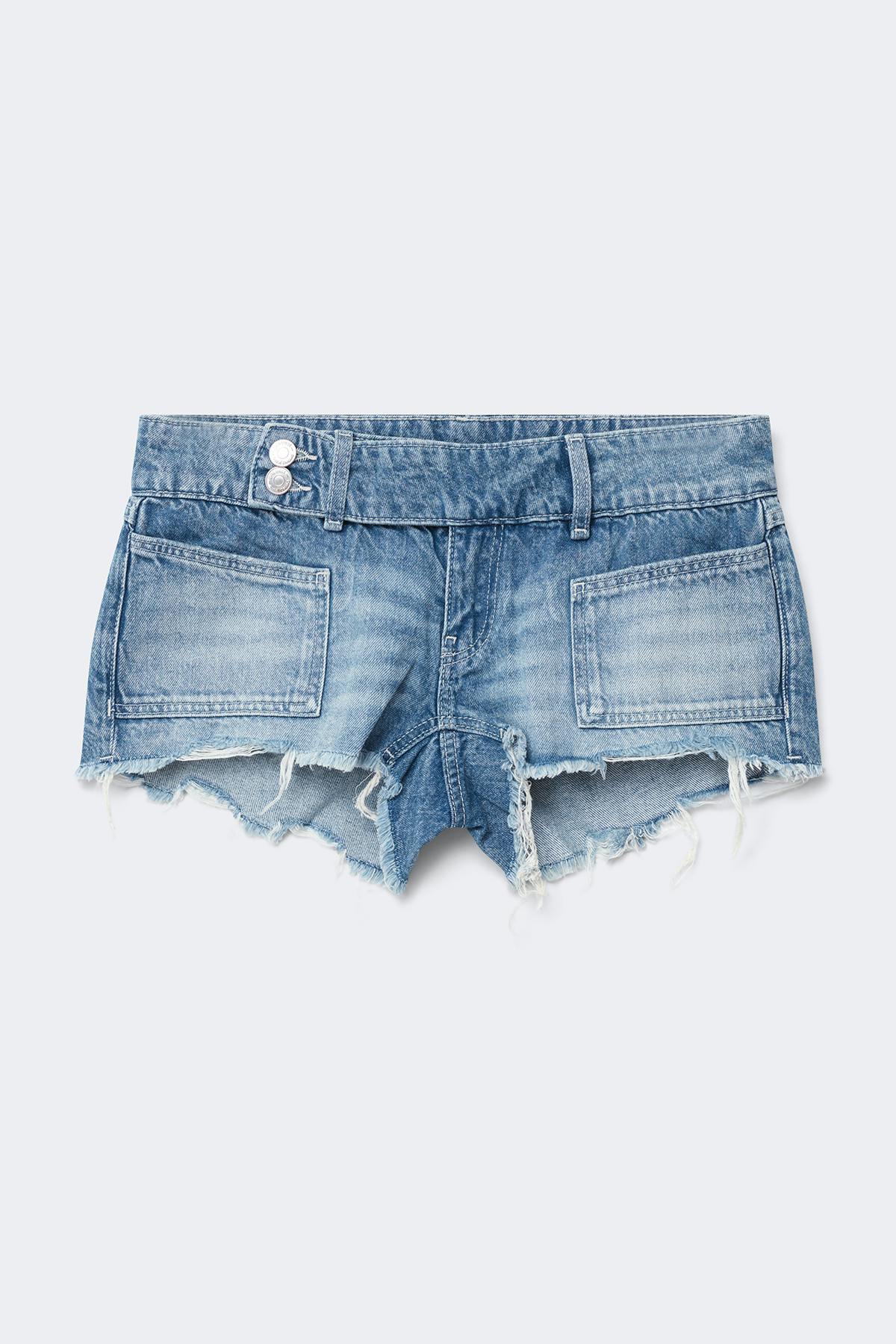 14+ pleated low denim shorts