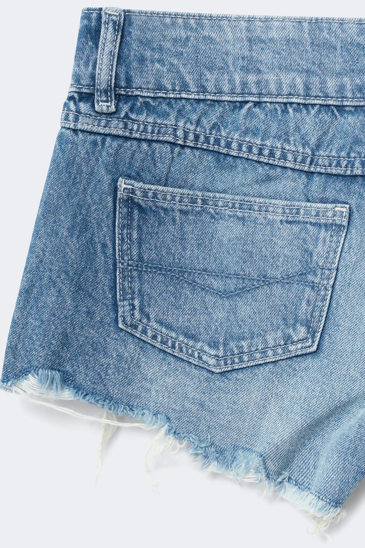 14+ pleated low denim shorts
