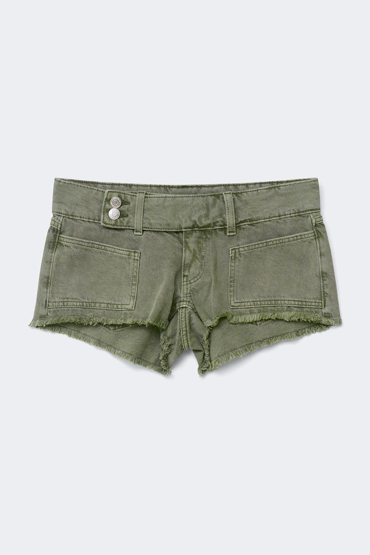 14+ pleated low denim shorts