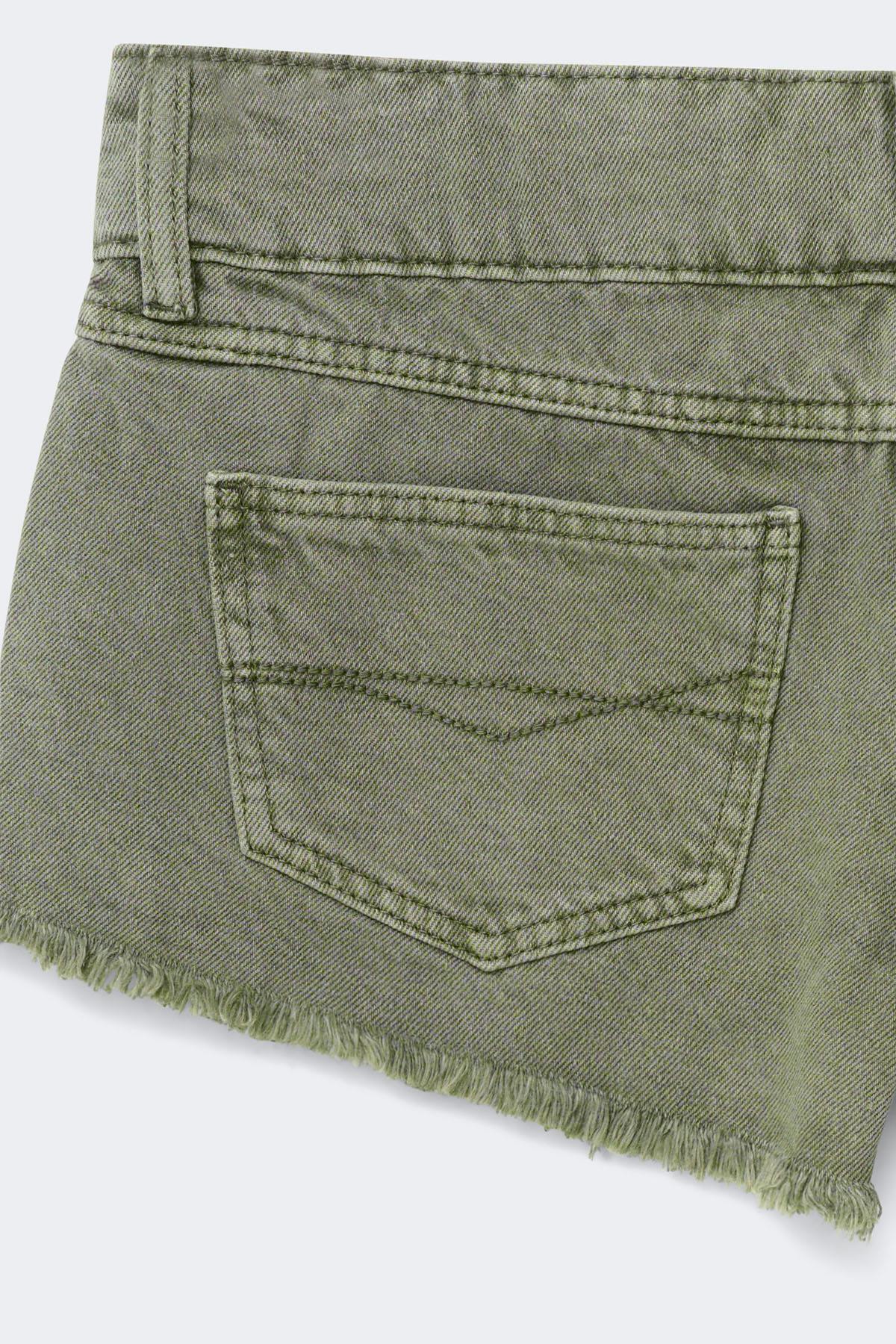 14+ pleated low denim shorts