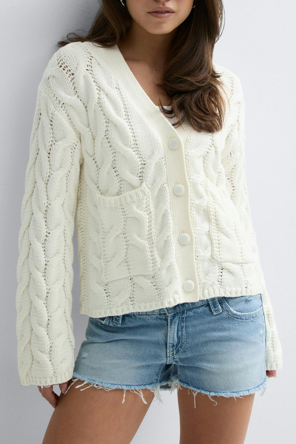 Y cable knitted cardigan