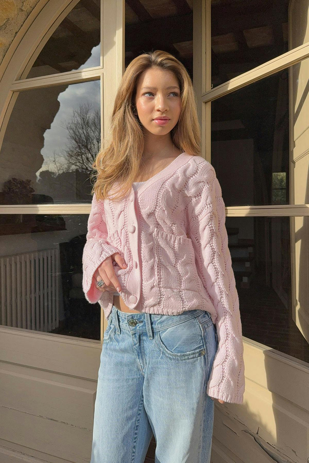 Y cable knitted cardigan