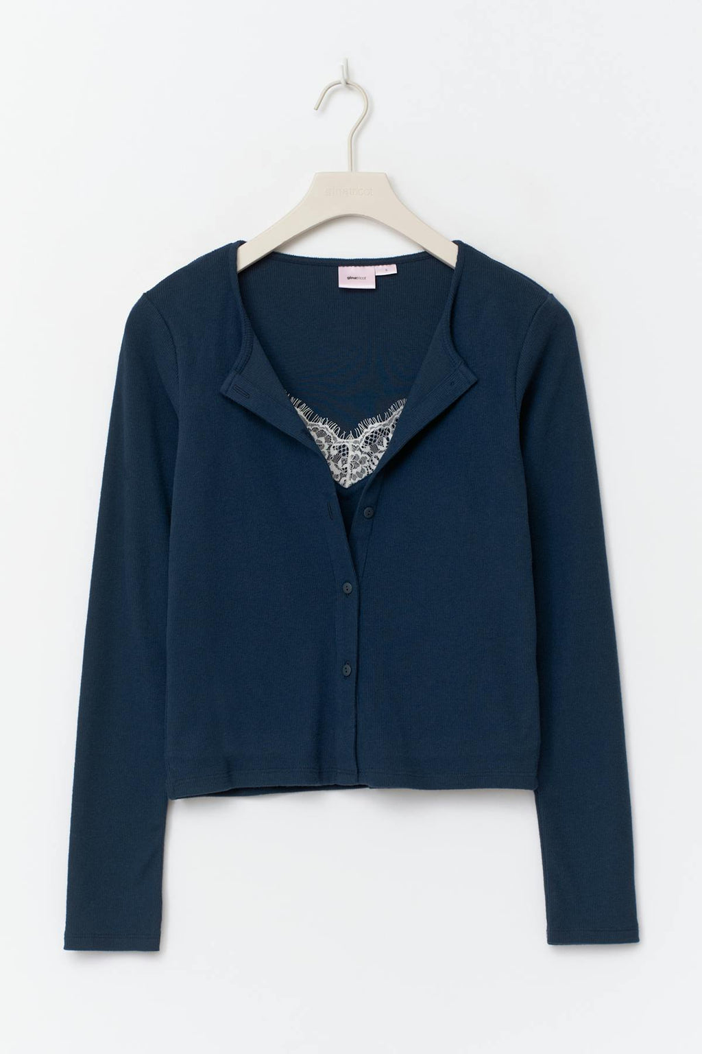 14+ 2 in 1 lace rib cardigan