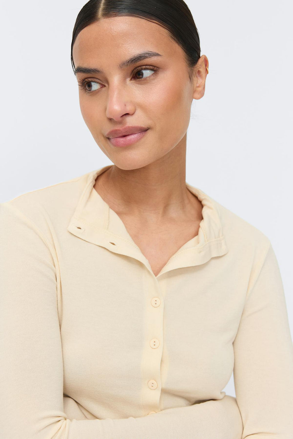 Button down funnel neck top