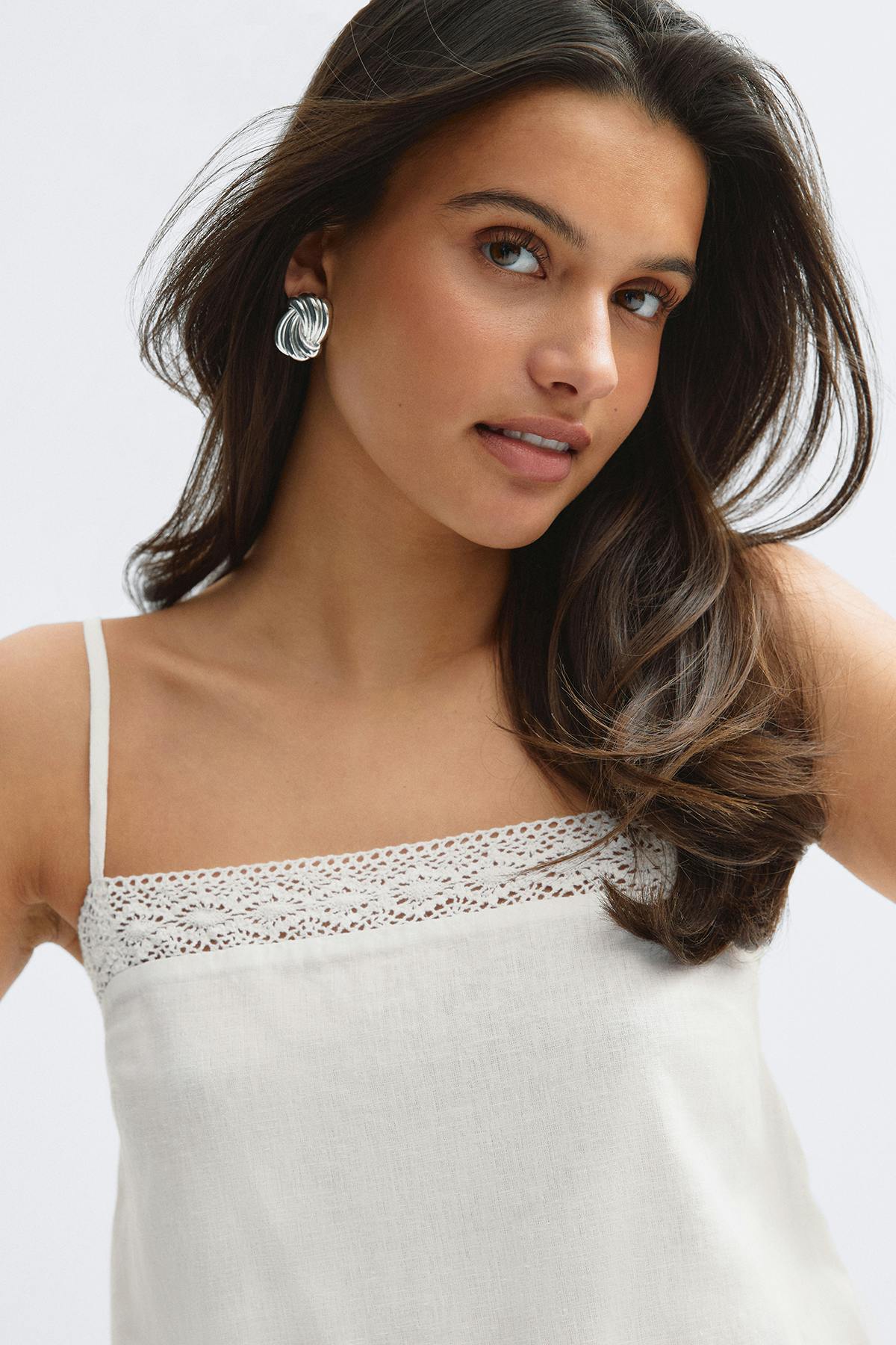 14+ crochet linen blend top