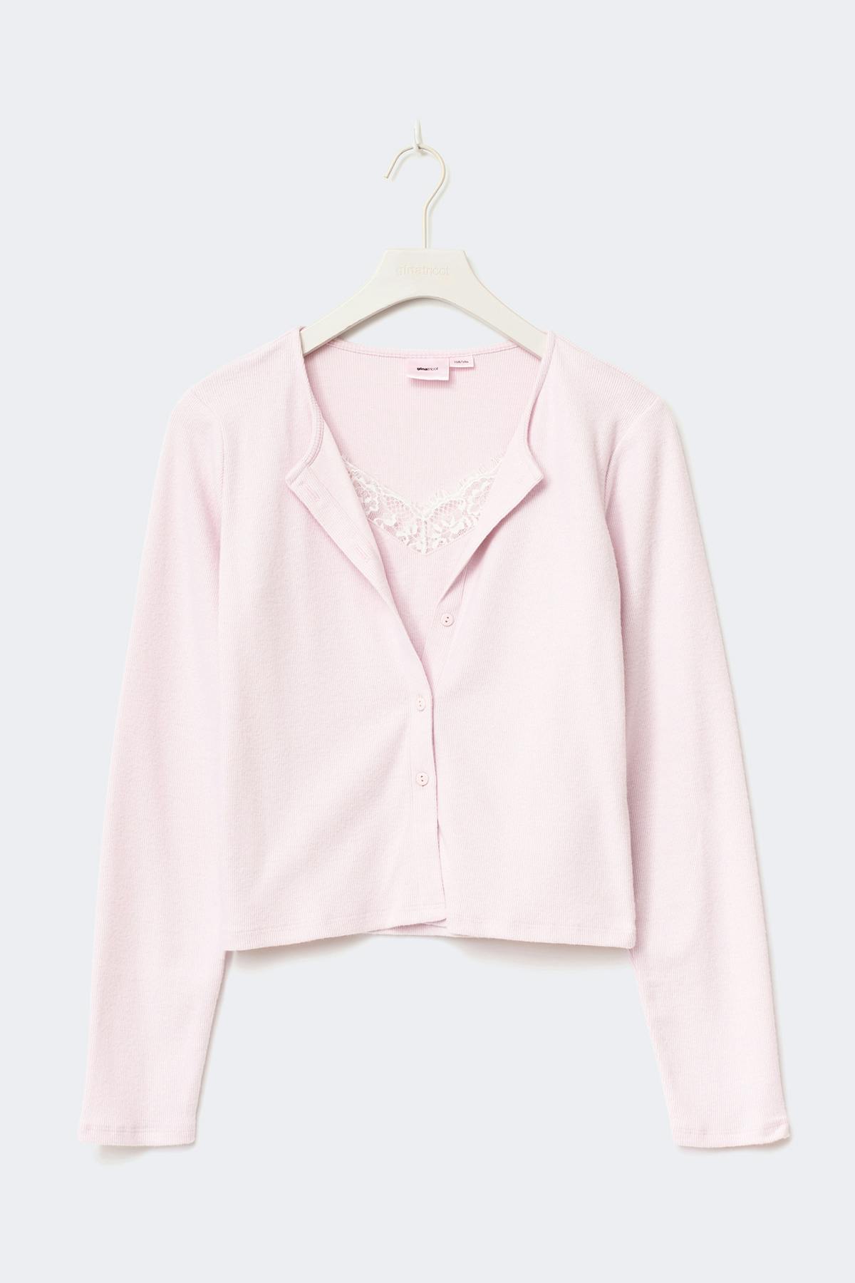 Y 2 in 1 lace rib cardigan