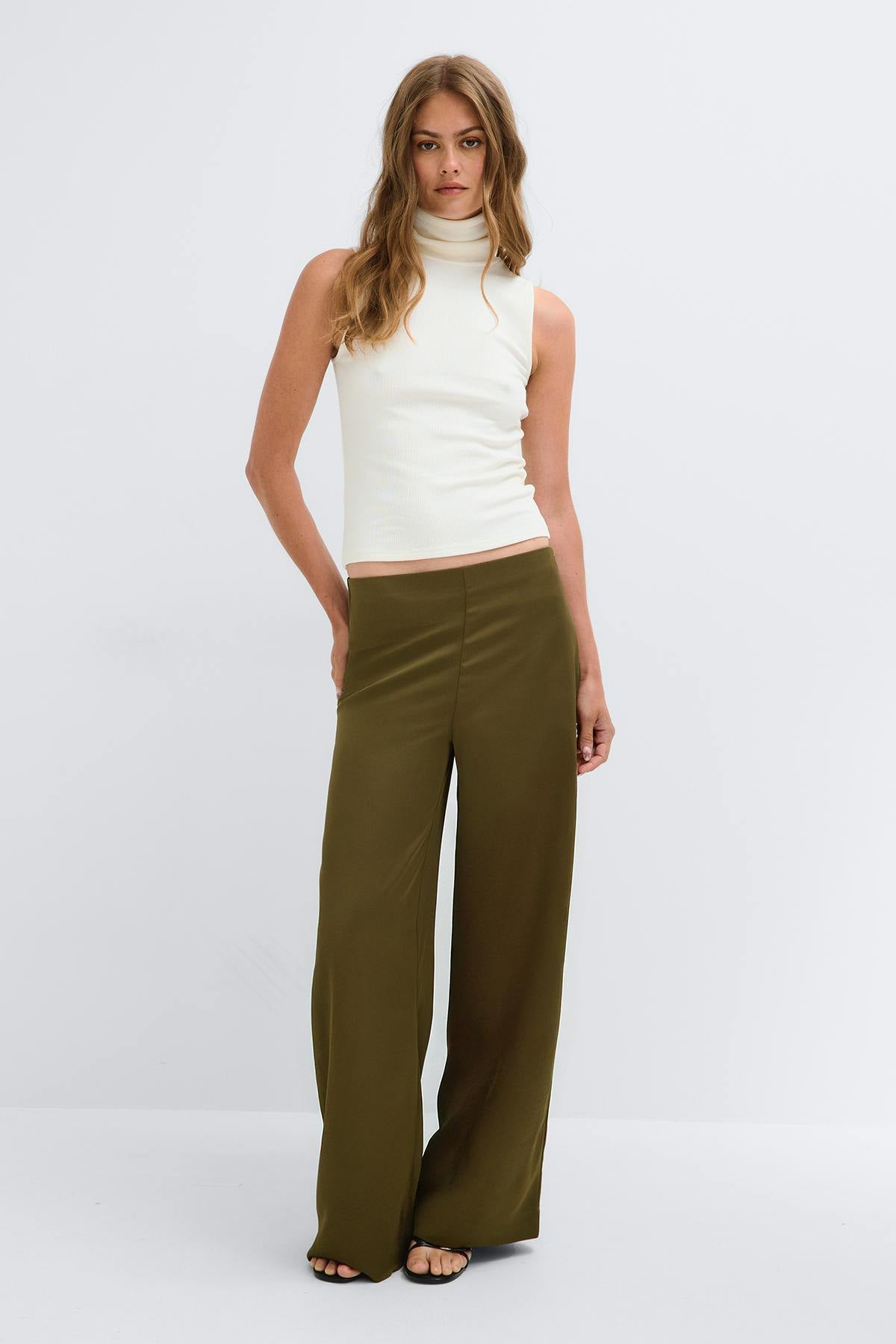 Glow straight satin trousers