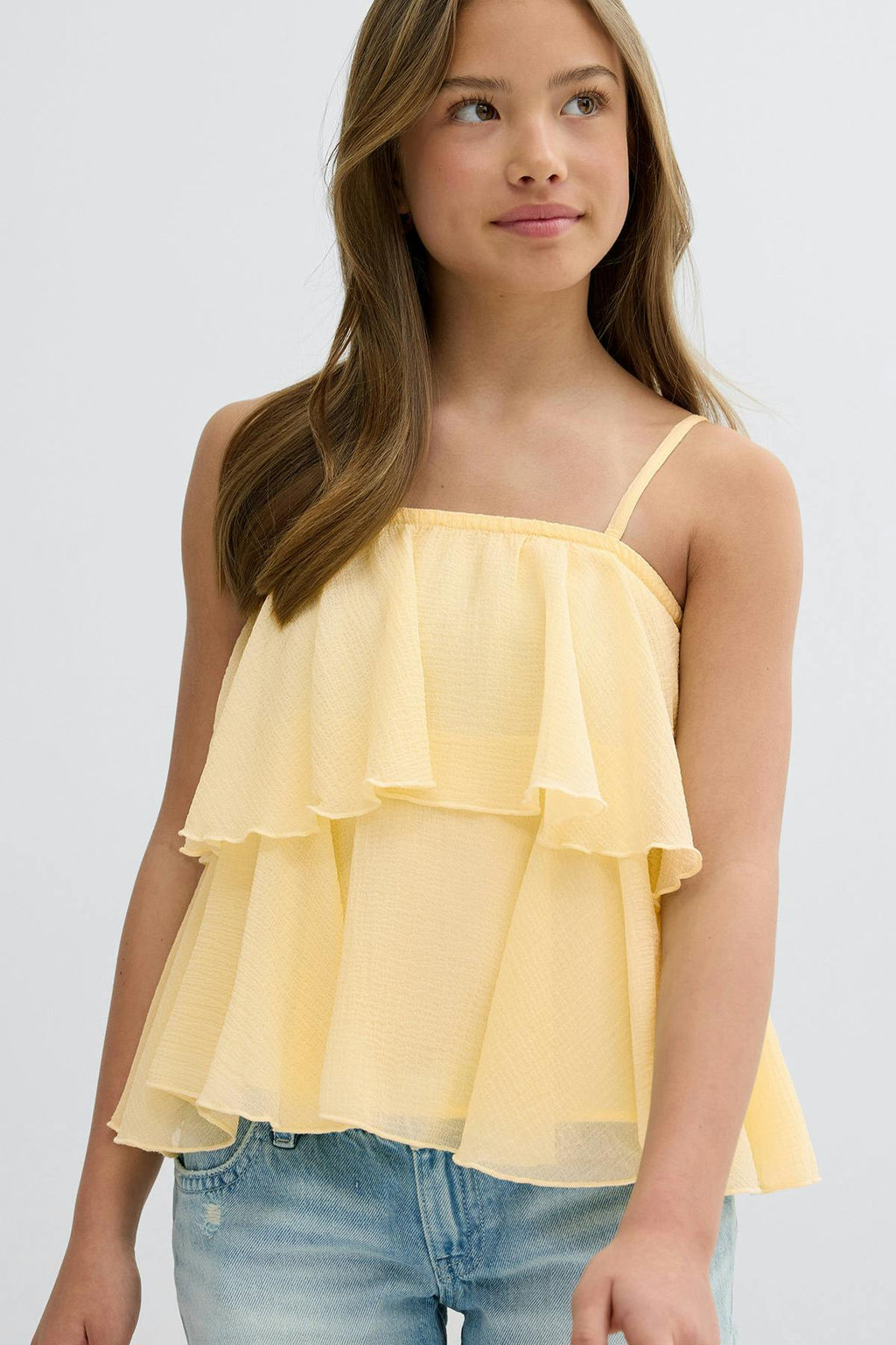 Y strap frill top