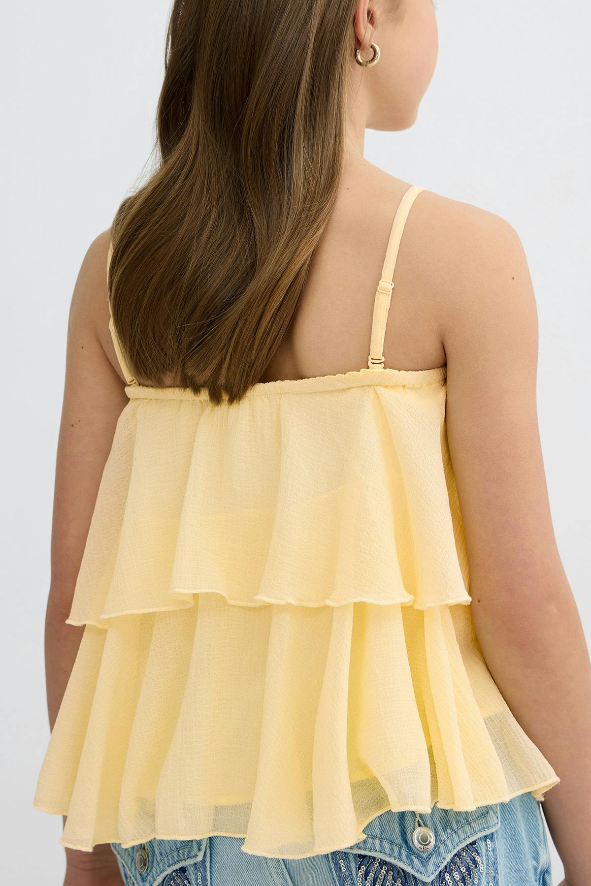 Y strap frill top