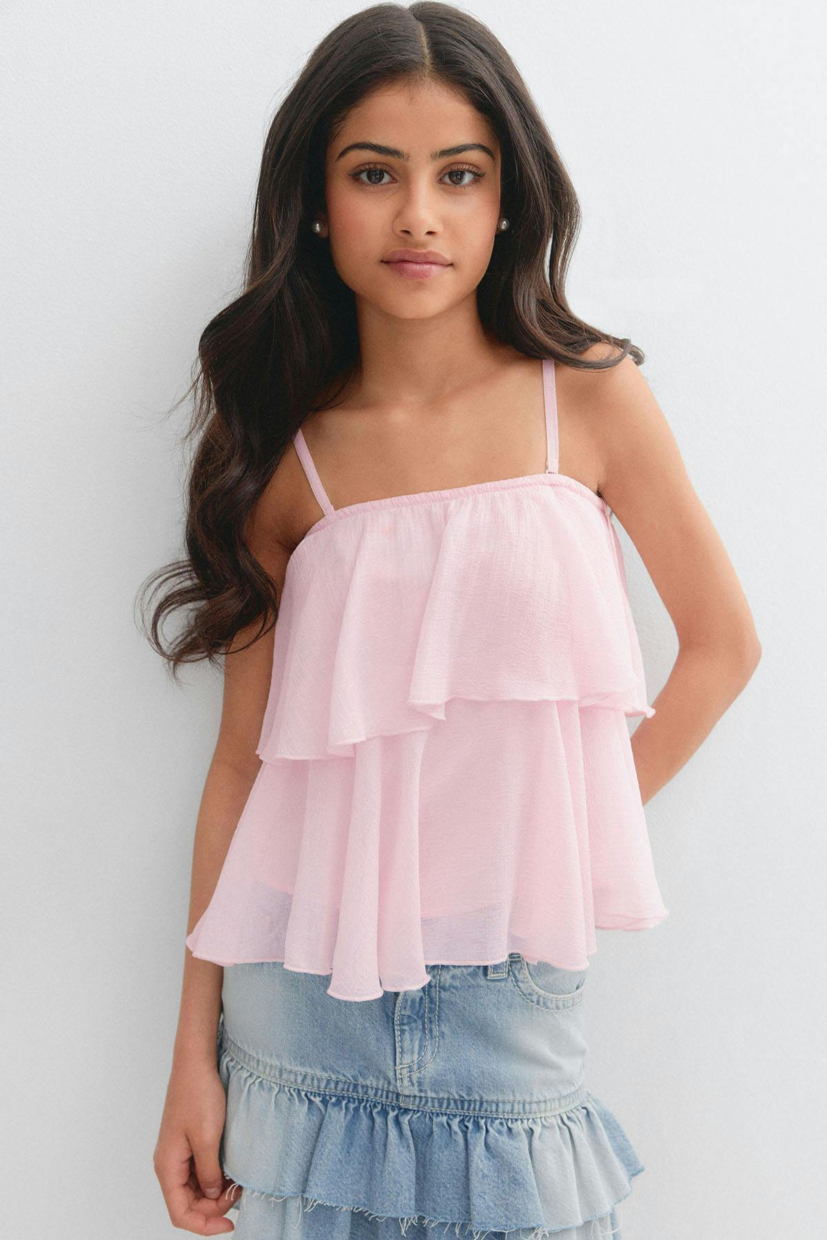 Y strap frill top