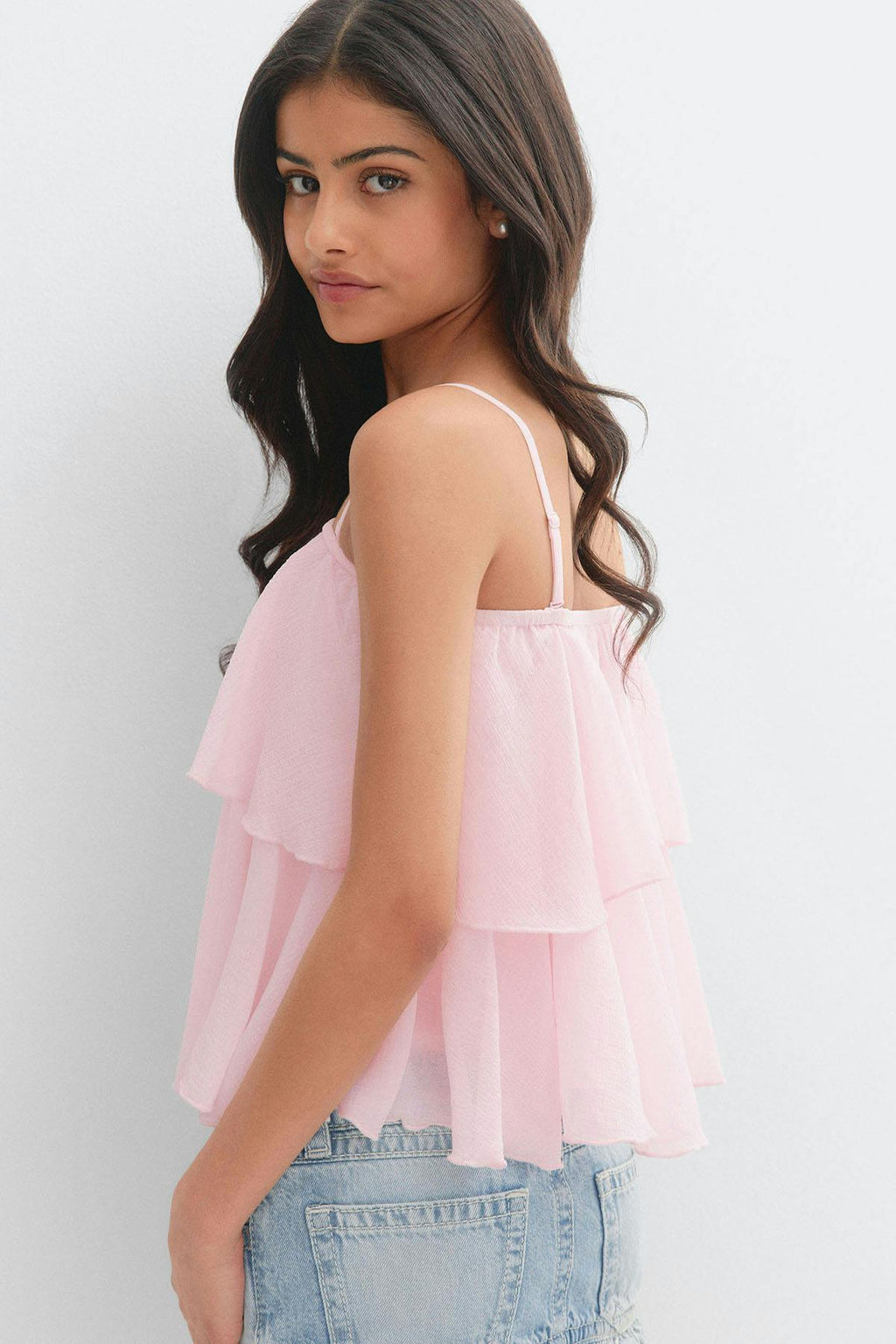 Y strap frill top