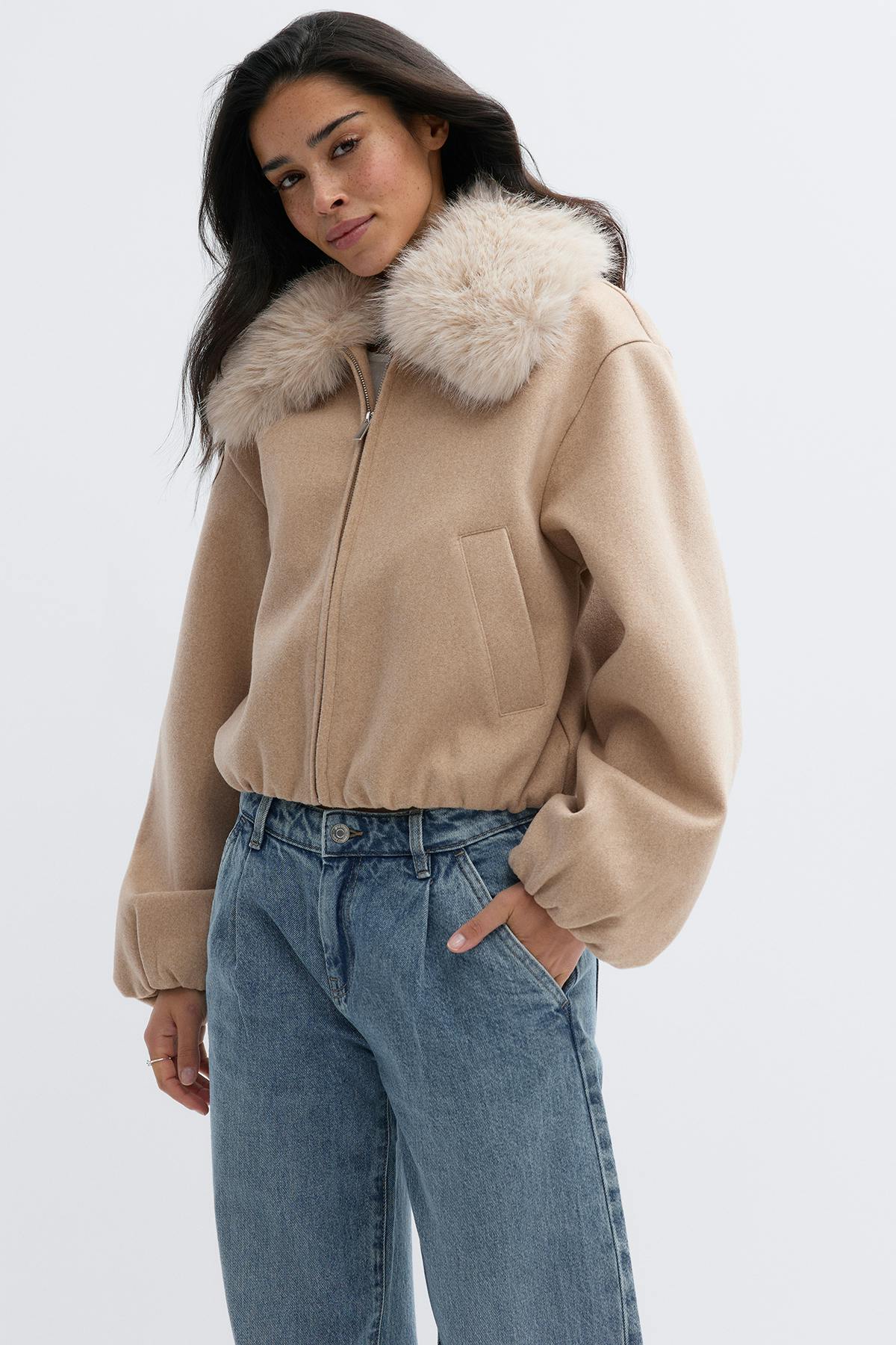 Faux fur collar jacket