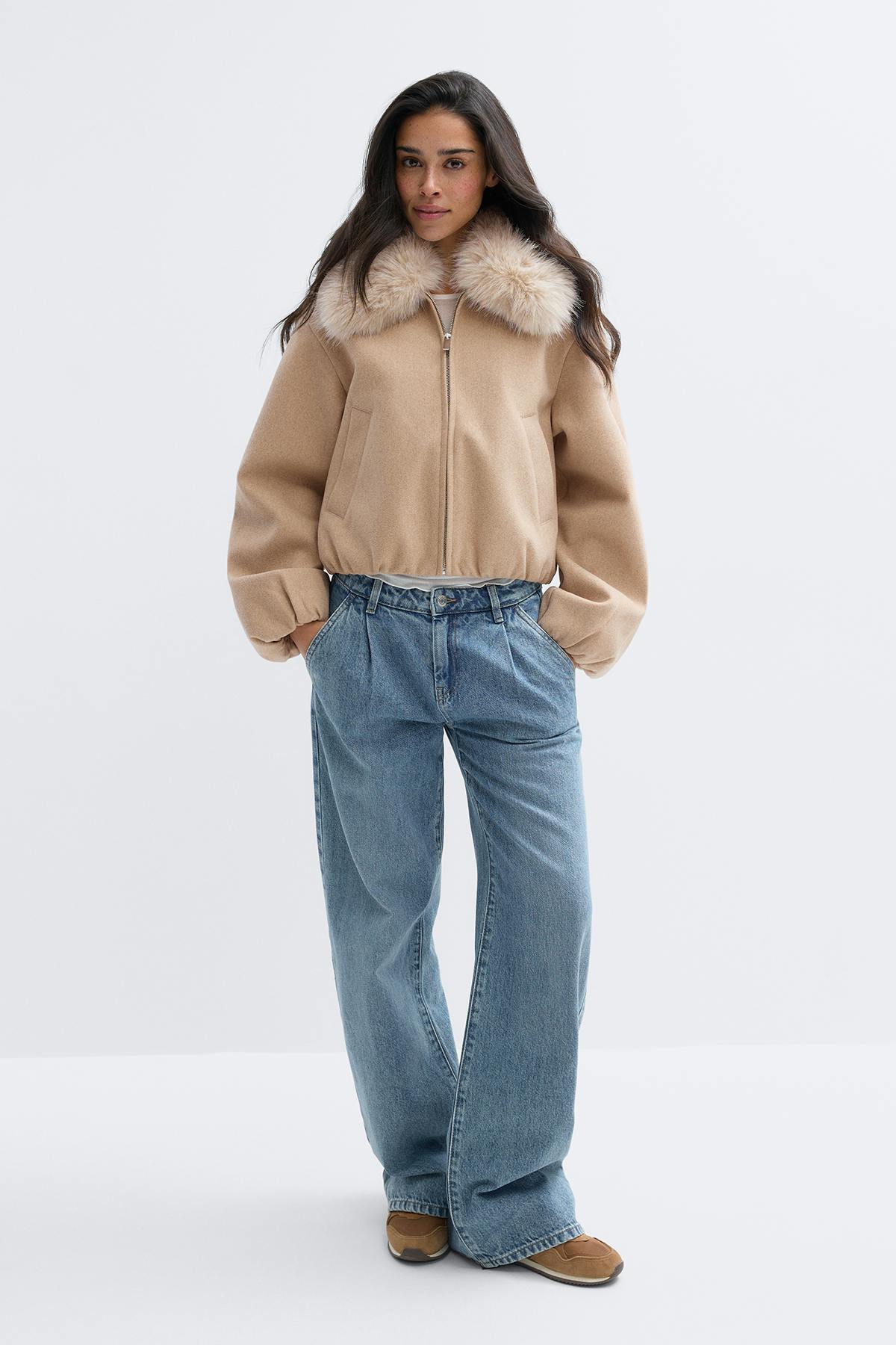 Faux fur collar jacket