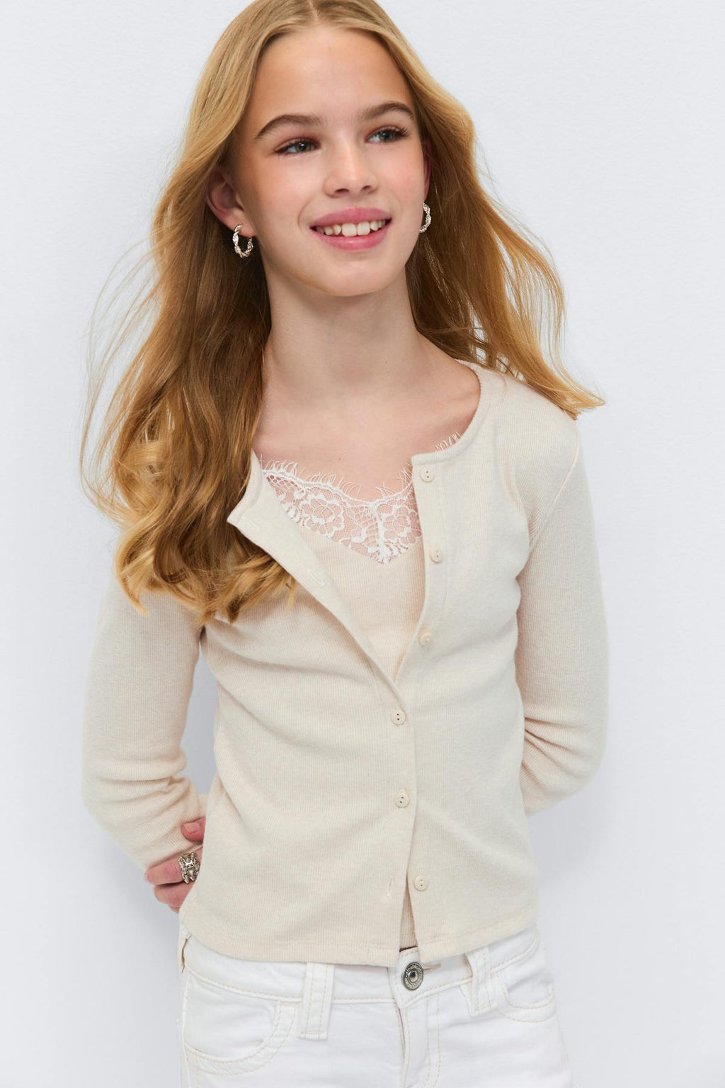 Y 2 in 1 lace rib cardigan