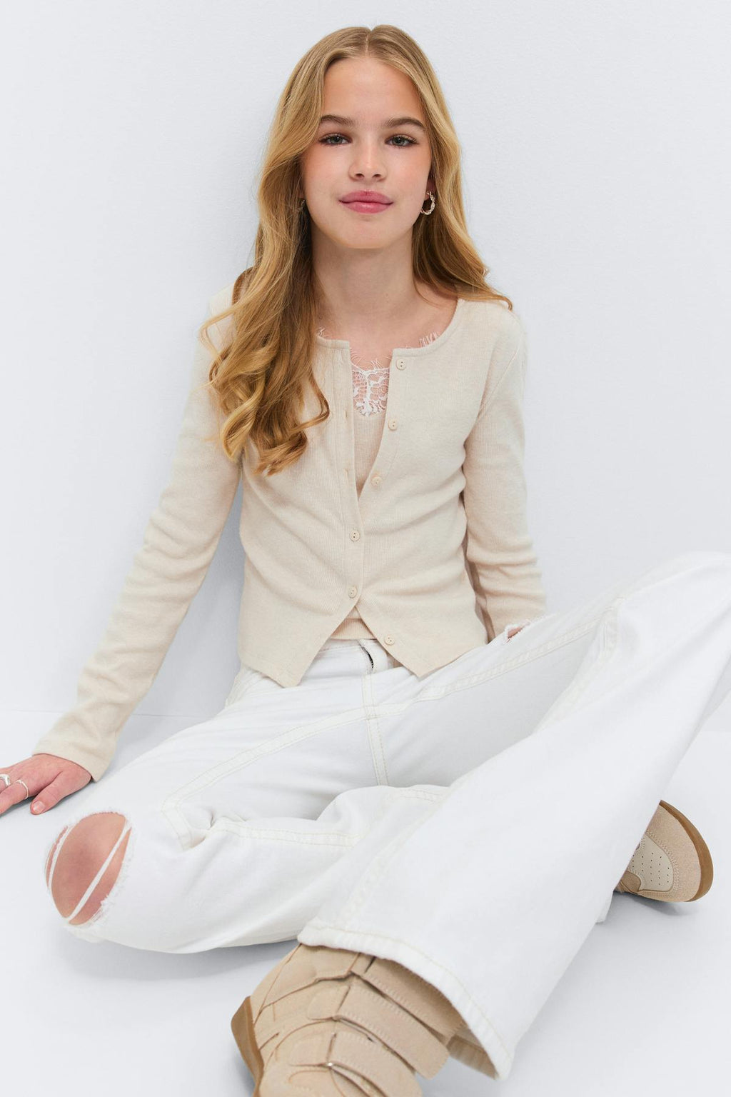 Y 2 in 1 lace rib cardigan