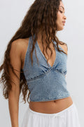 Denim rhinestone top