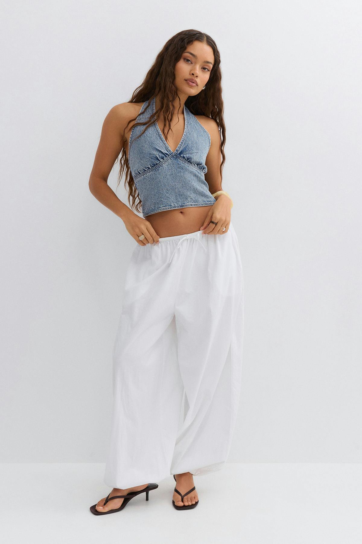 Denim rhinestone top