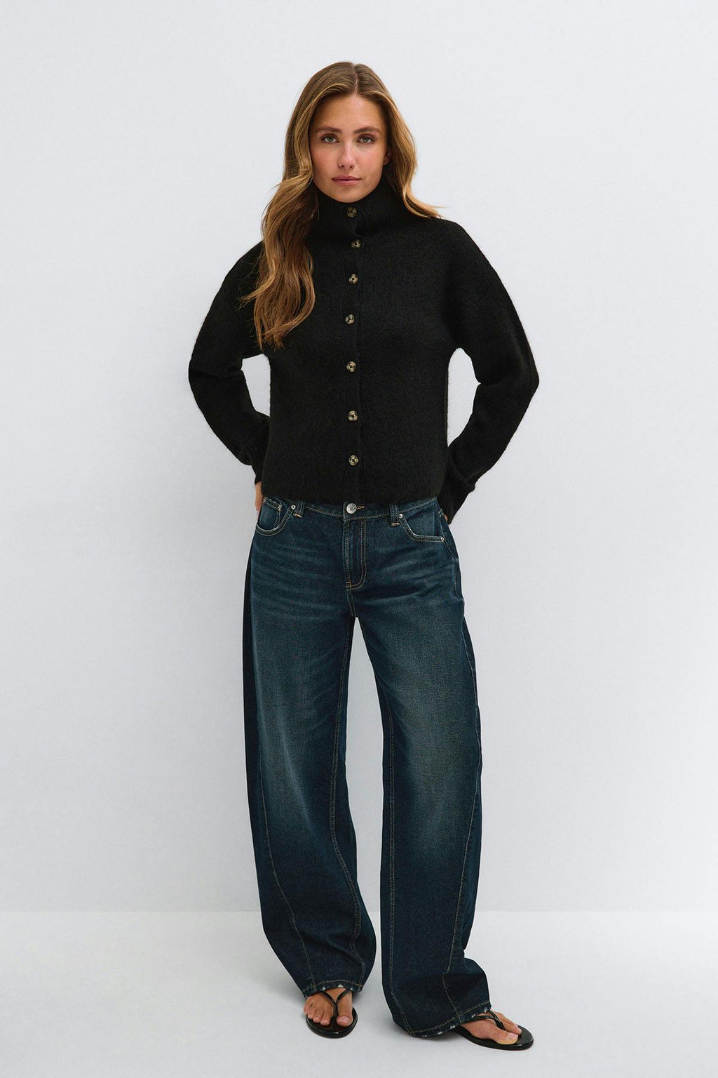 Turtleneck knitted cardigan