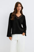 V-neck lace knitted sweater