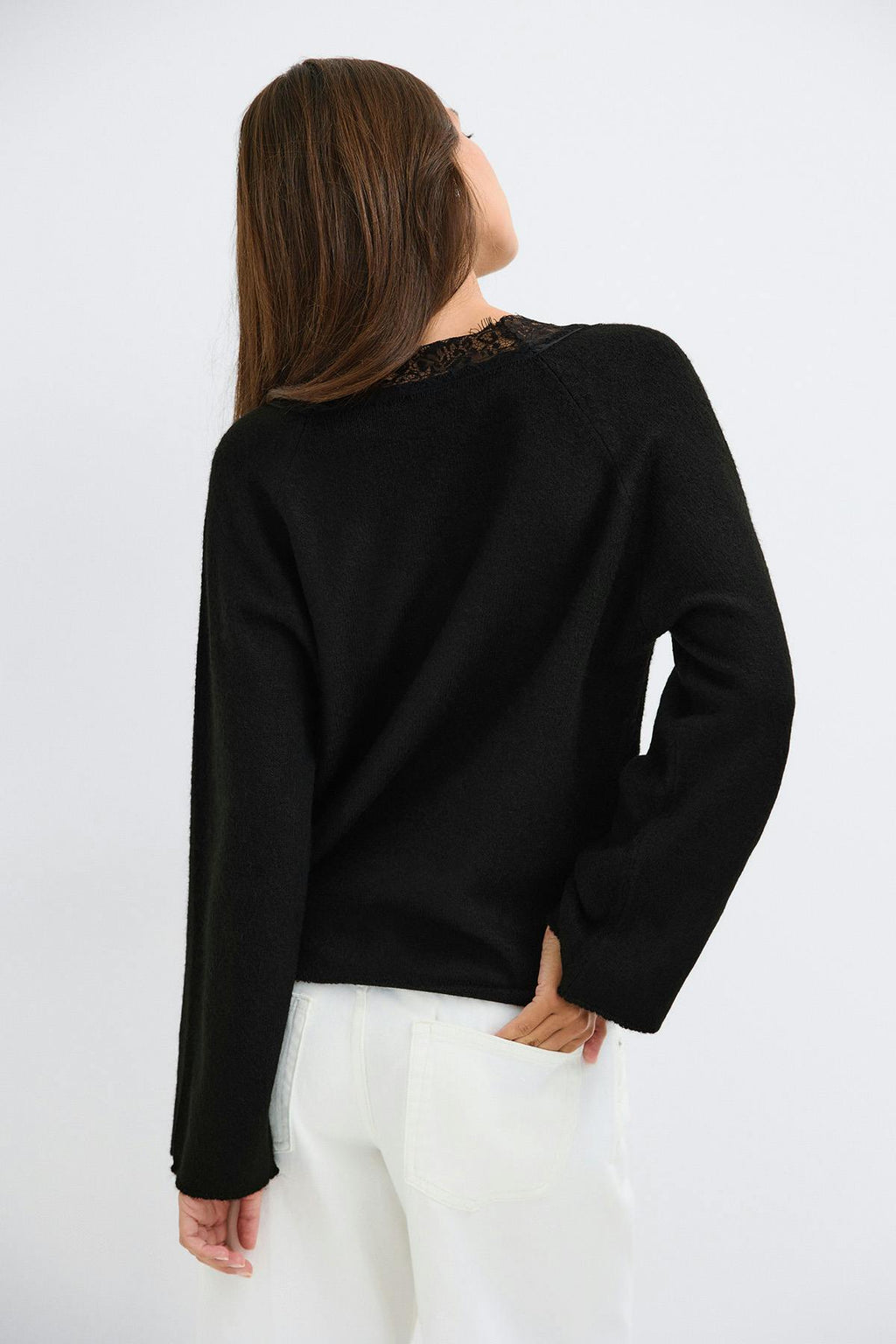V-neck lace knitted sweater