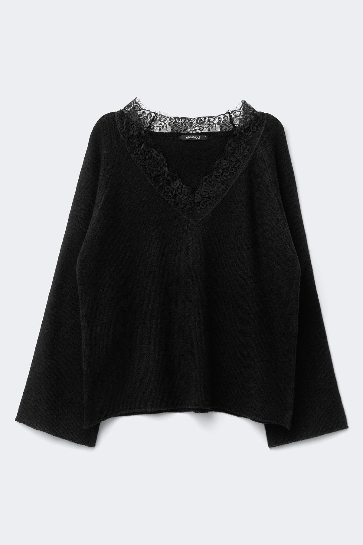 V-neck lace knitted sweater