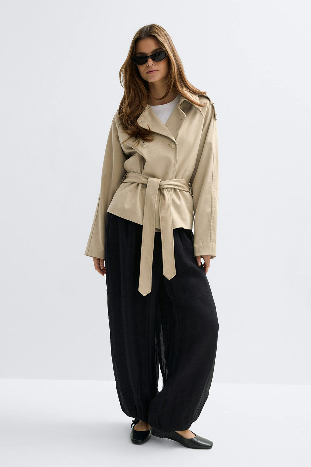 Faux suede belted jacket