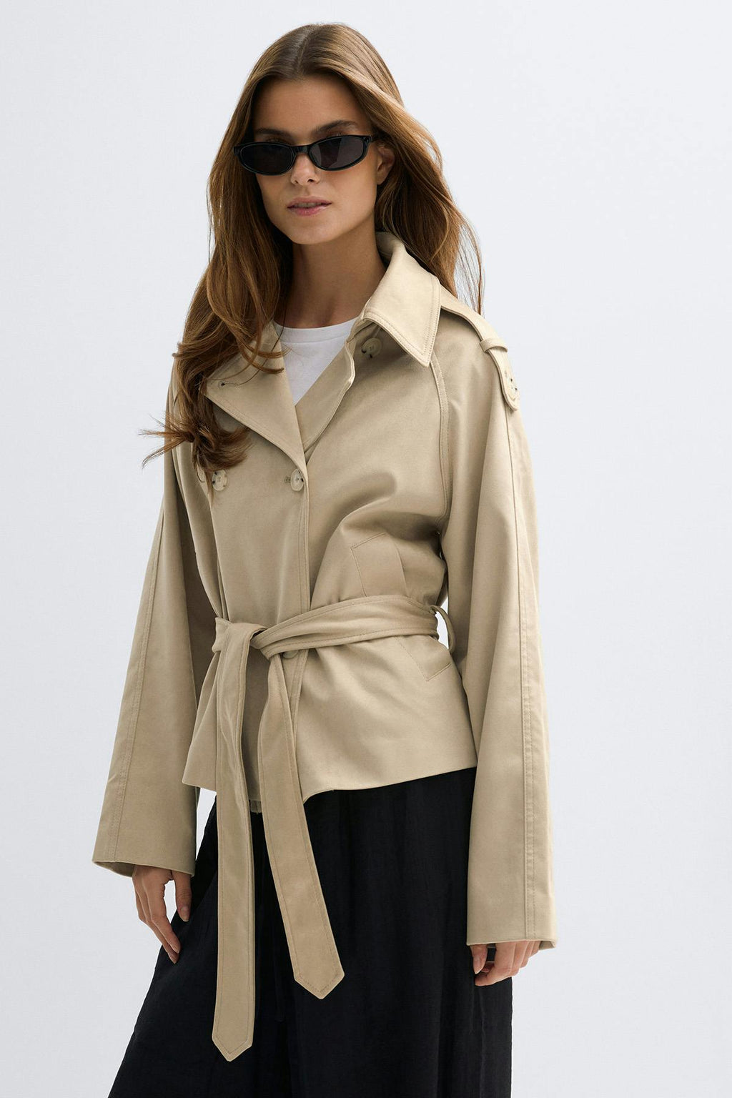 Faux suede belted jacket