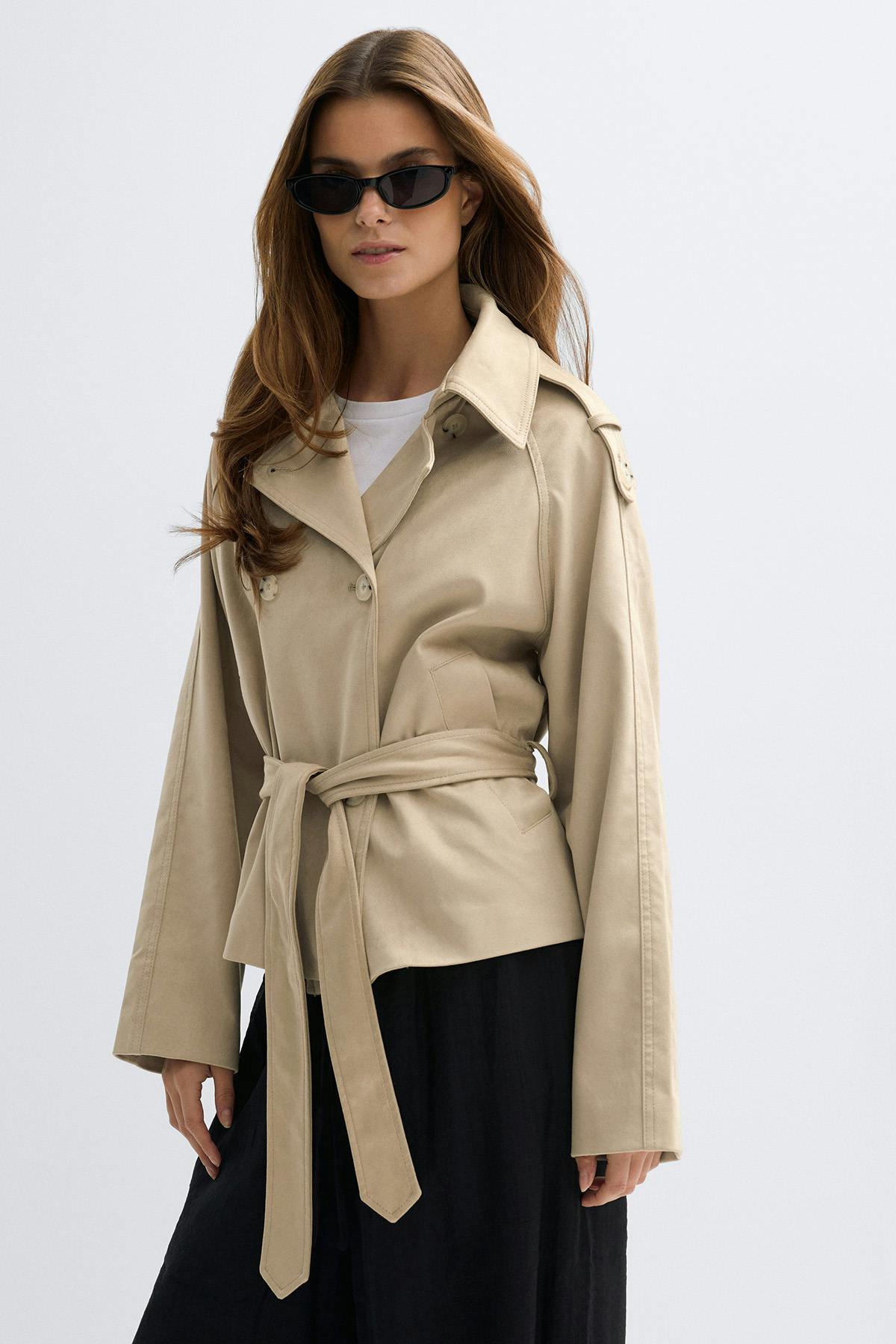 Faux suede belted jacket