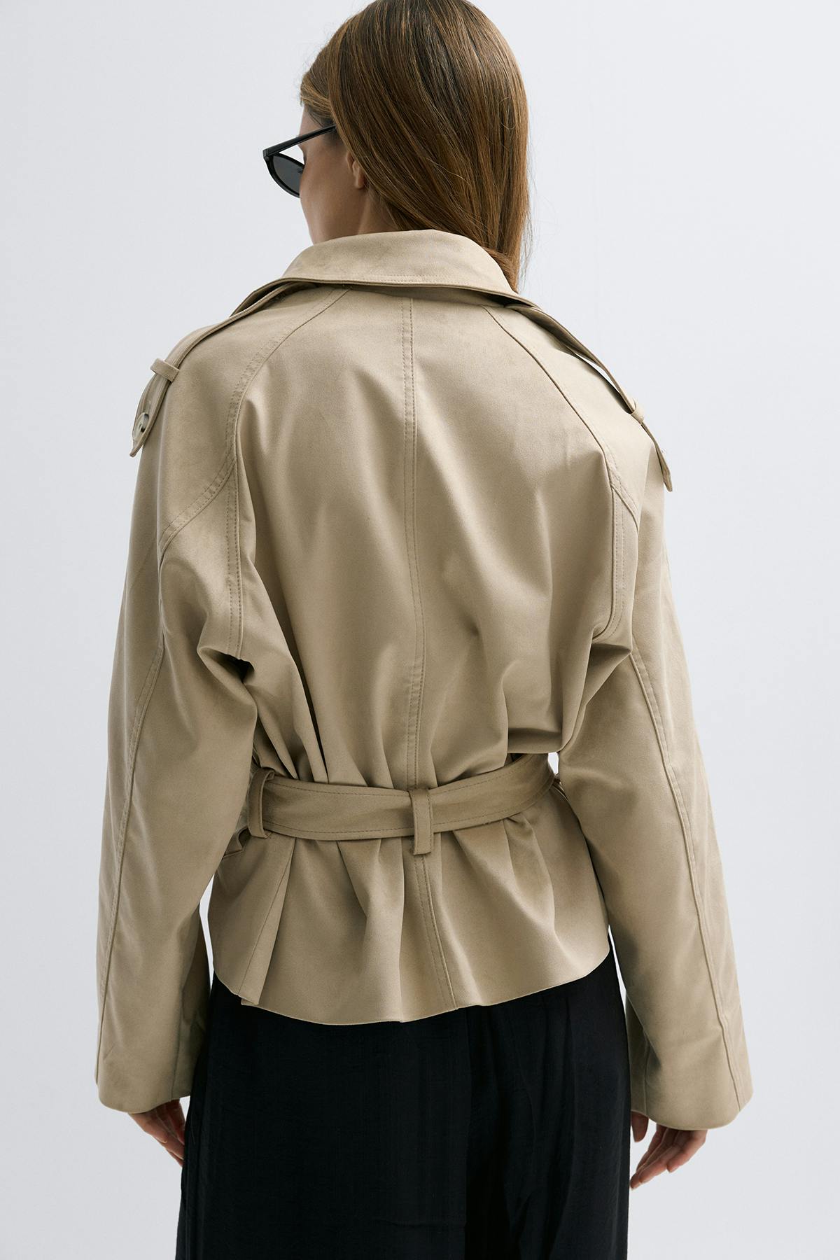 Faux suede belted jacket