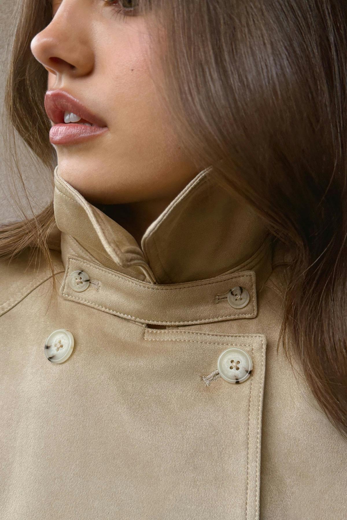Faux suede belted jacket