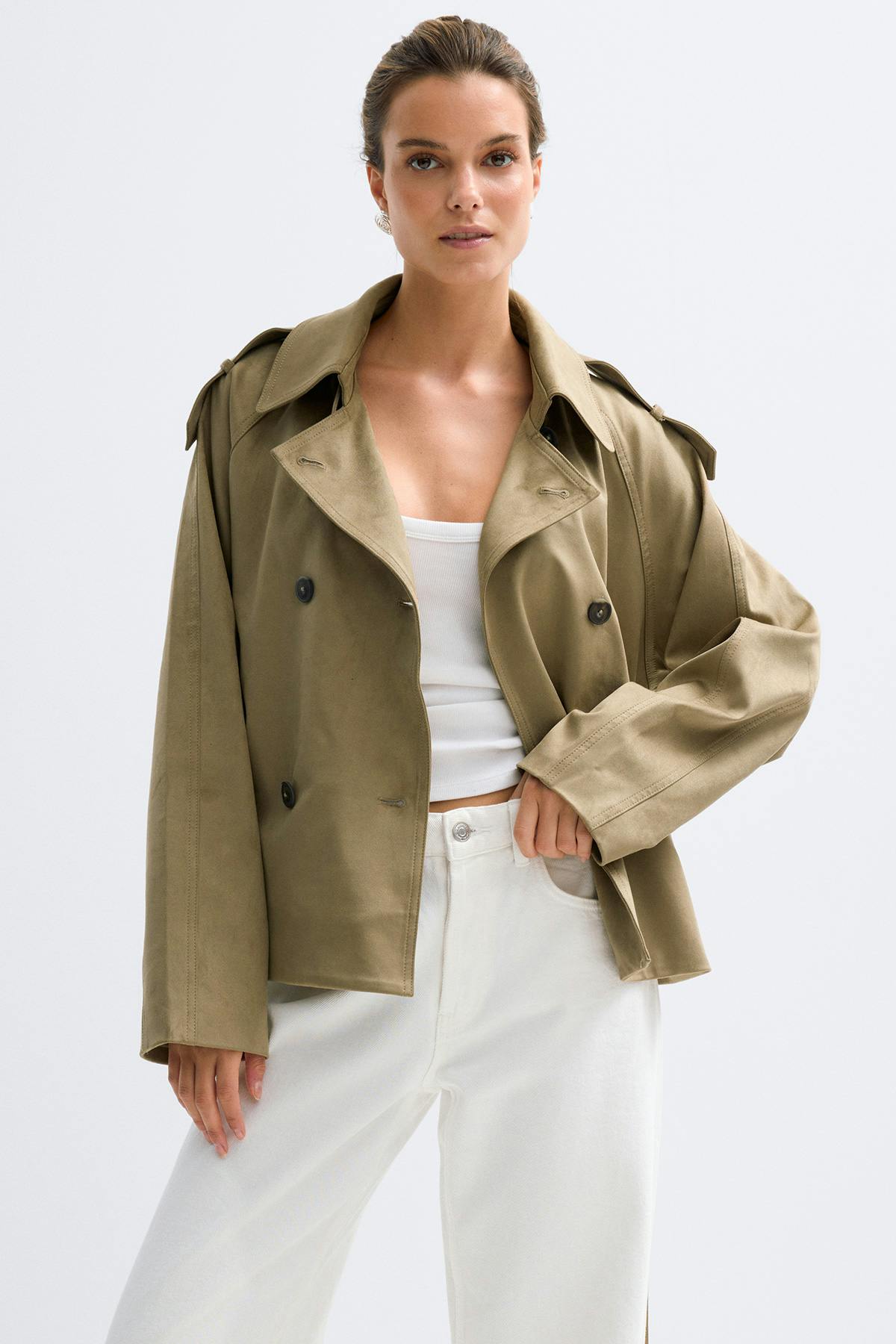 Faux suede belted jacket